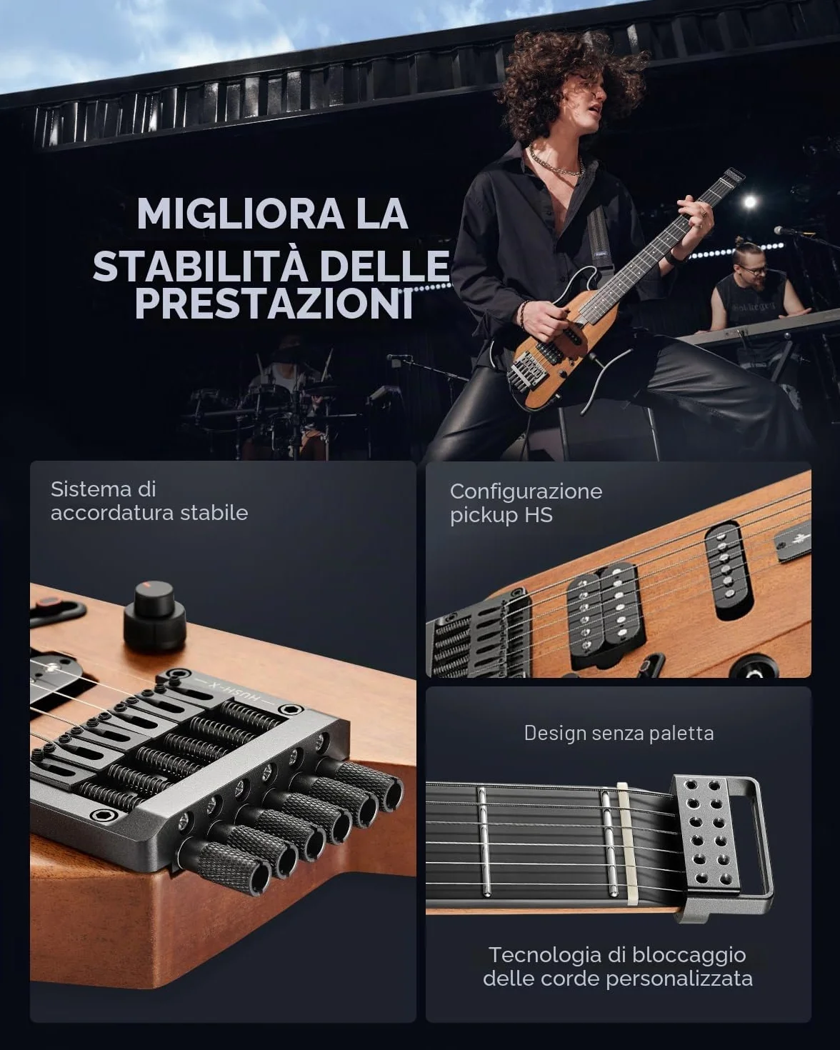 Donner HUSH-X - Kit per chitarra elettrica - Chitarra Headless Leggera, Ottima per Viaggiare e Allenarsi, Corpo in Mogano Massiccio con Telai Facili da Montare, Custodia, Tutti gli Accessori, Naturale