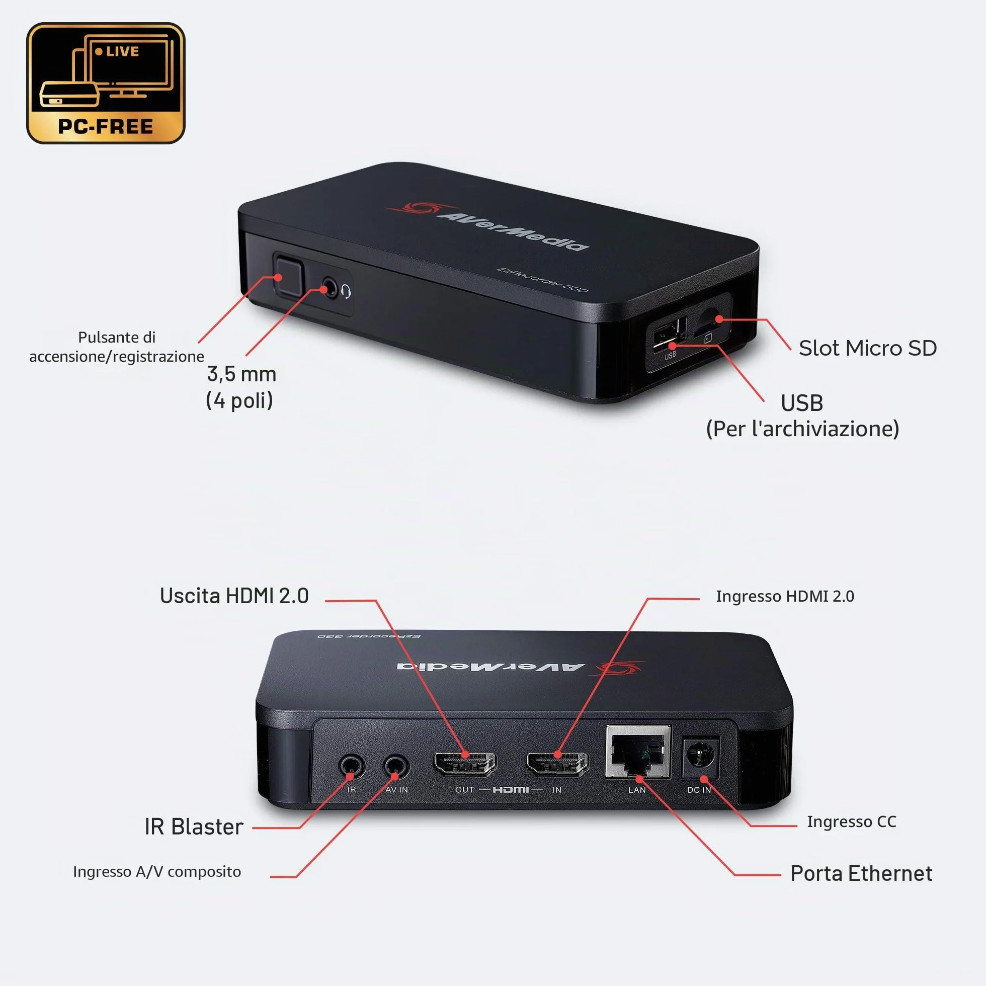 AVerMedia EZRecorder 330 - Registrazione 4K Pass-Through e 1080p60, DVR HDMI, convertitore Digitale, Registrazione Programmata, Senza PC (ER330)
