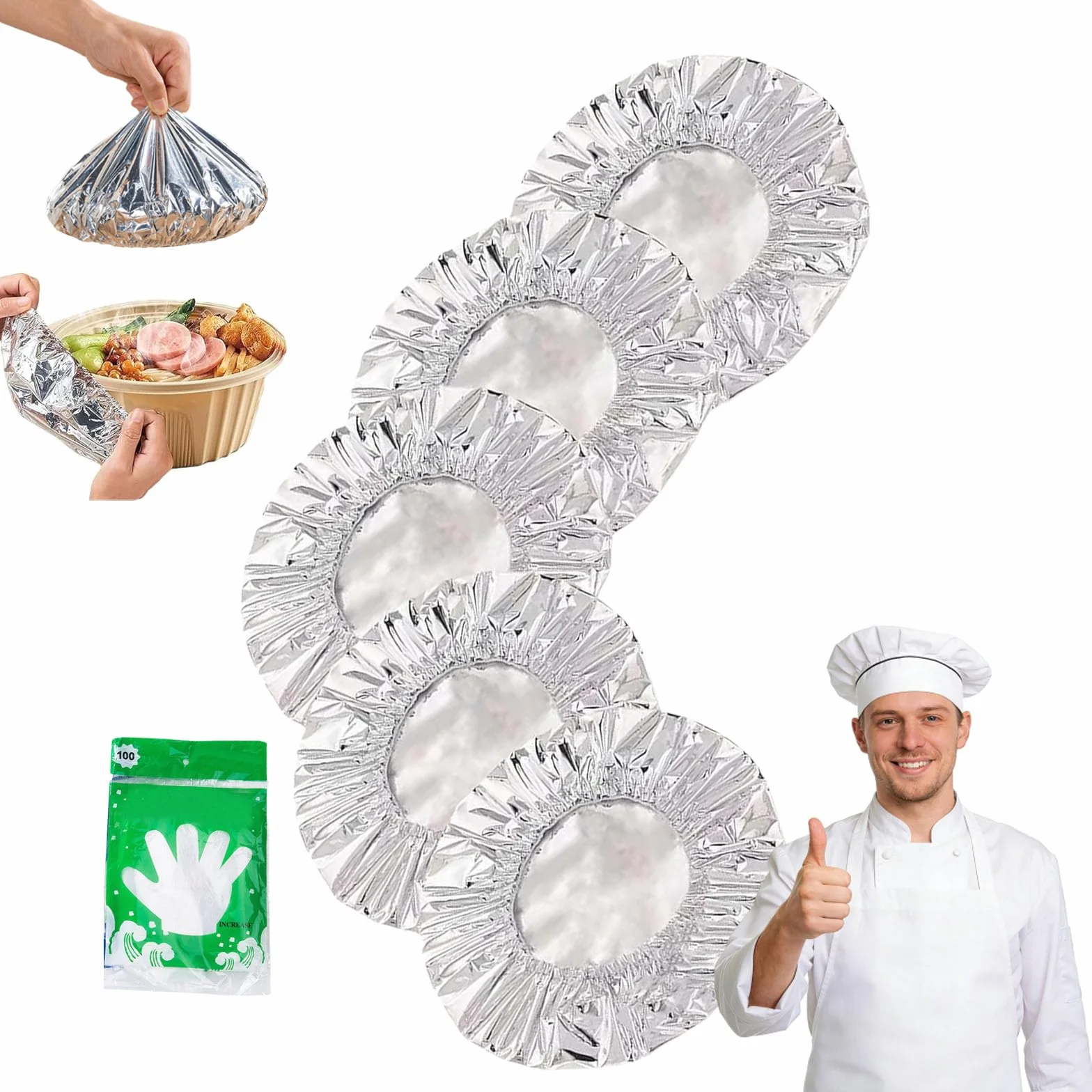 50/100Pcs Stretchy Foil Food Covers, Repeatable Aluminium Foil Food Covers, Stretchy Kitchen Foil Insulation Film, Adjustable Elastic Bowl Lids For Food Storage and Outdoor Picnics (50Pcs)