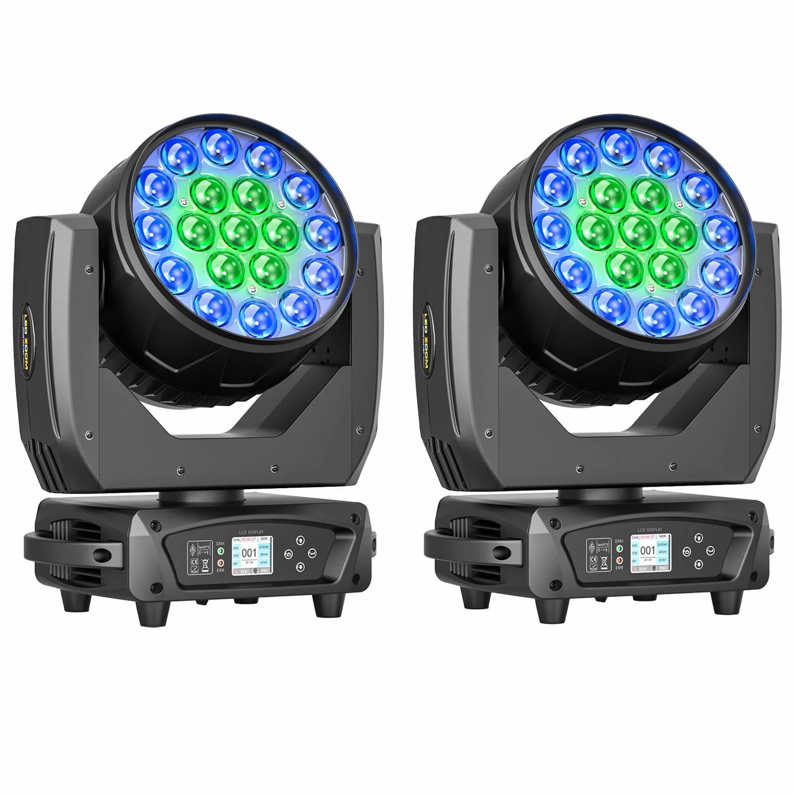 19 X 15W Wash Zoom Teste Mobili, RGBW 4 in 1 LED Fuoco Fascio Luce 4 Modalità di Controllo Professionale Palcoscenico Moving Head per Partito KTV Concerto Bar Festival Matrimonio Discoteca