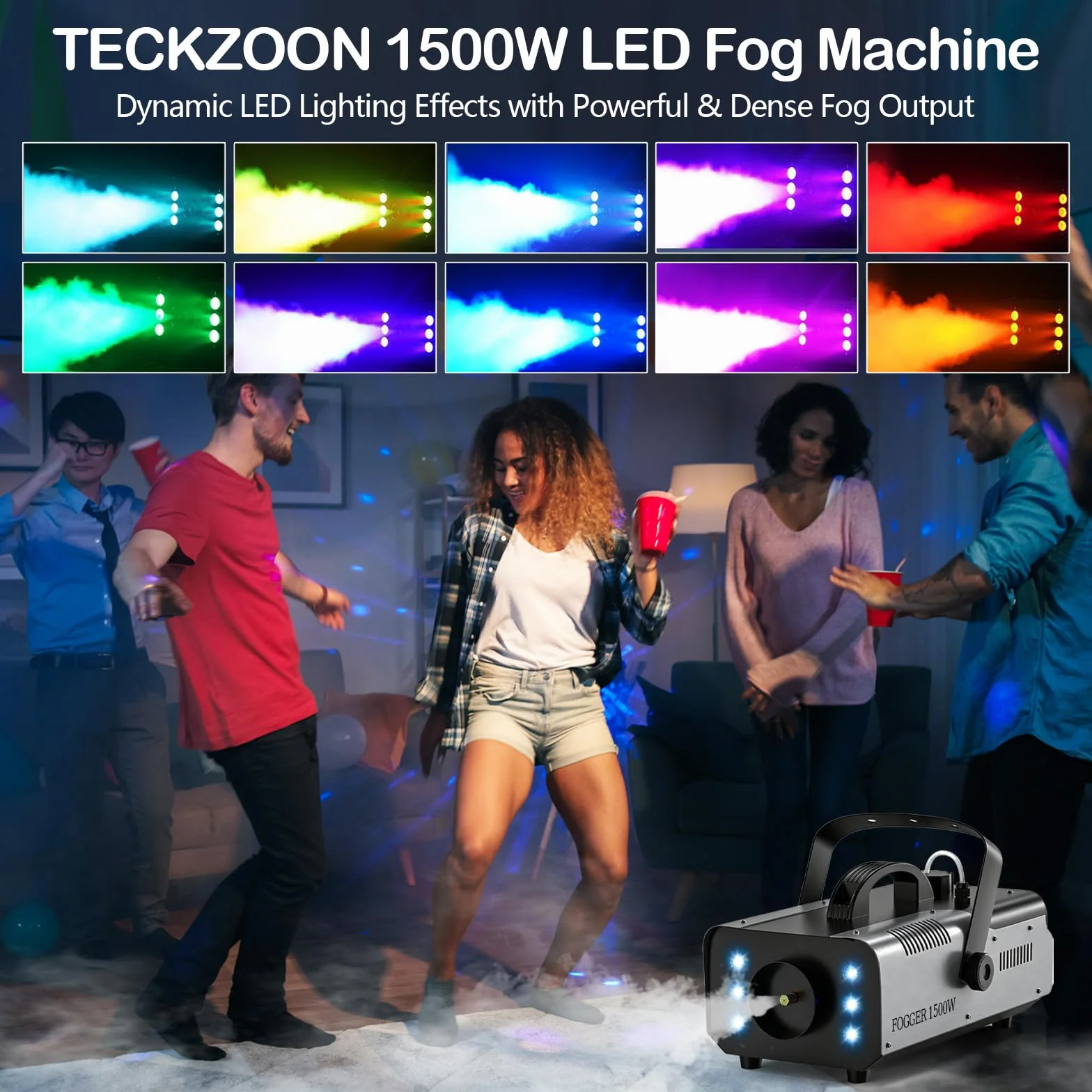 Macchina del fumo 1500W con 6 LED RGB e telecomando wireless, macchina nebbia con effetti luminosi per DJ, feste, Halloween, matrimonio, Natale e palco