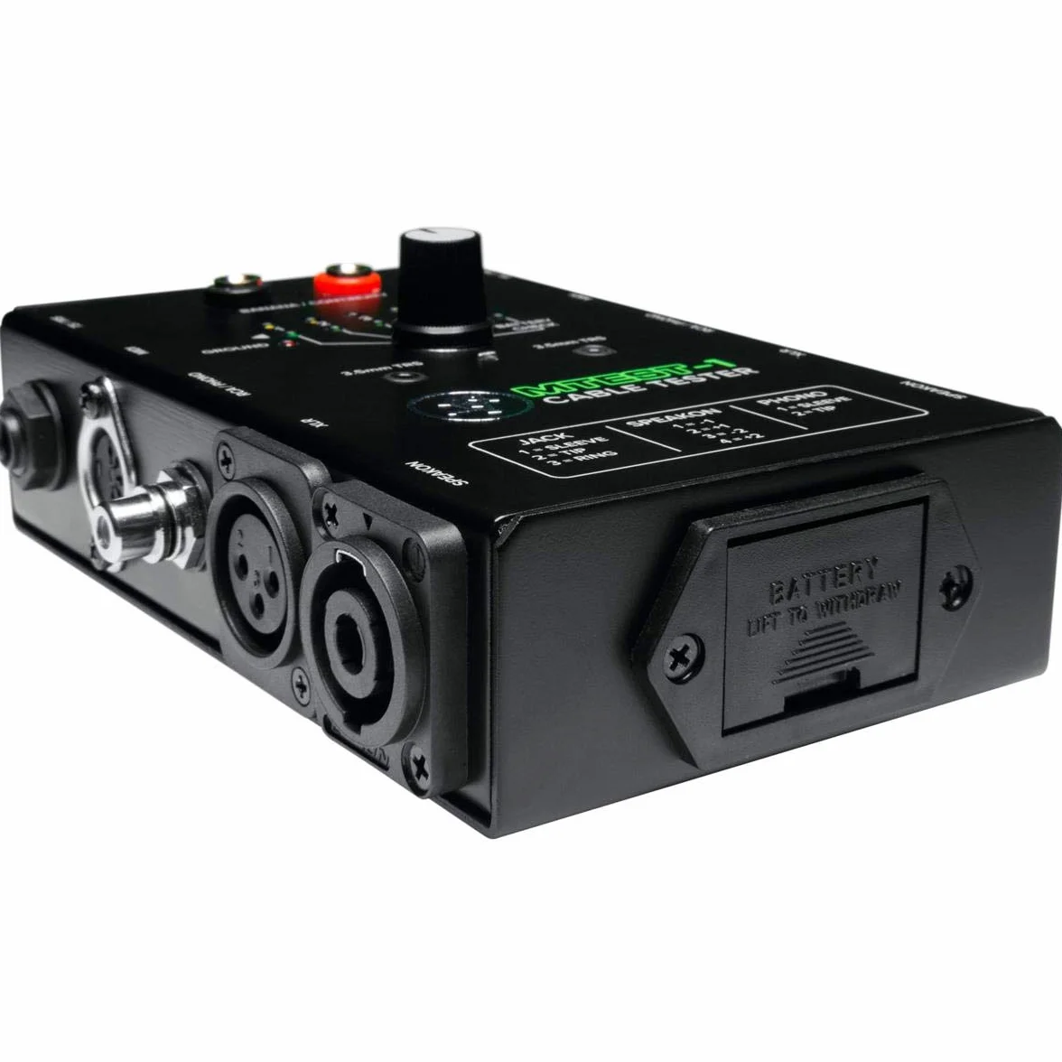 MACKIE Mtest-1 Tester per Cavi con Interruttore a 6 Pin e 7 Tipi di Connettore, Cavi TRS e TS da 1/4", TRS e TS da 1/8", XLR, RCA/Phono, Speakon, Midi e Banana