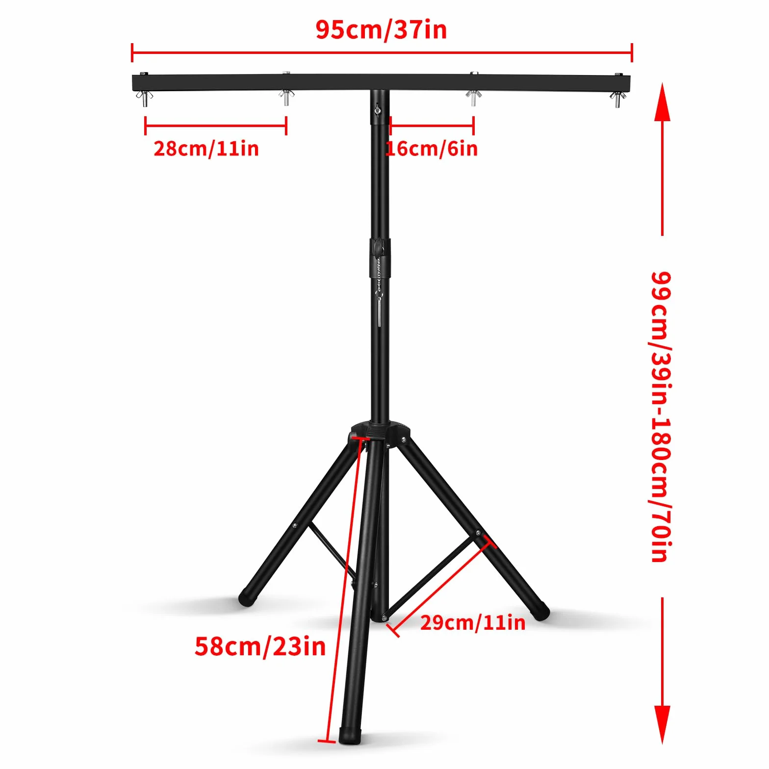 U`King Supporti per Palco con 950 mm Traversa, T-Bar Stativo Luci con Treppiede Stabile per Installare 4 PCS Faretto Par/Teste Mobili, 99 cm-180 cm Altura Ajustable, Carico Massimo 30kg