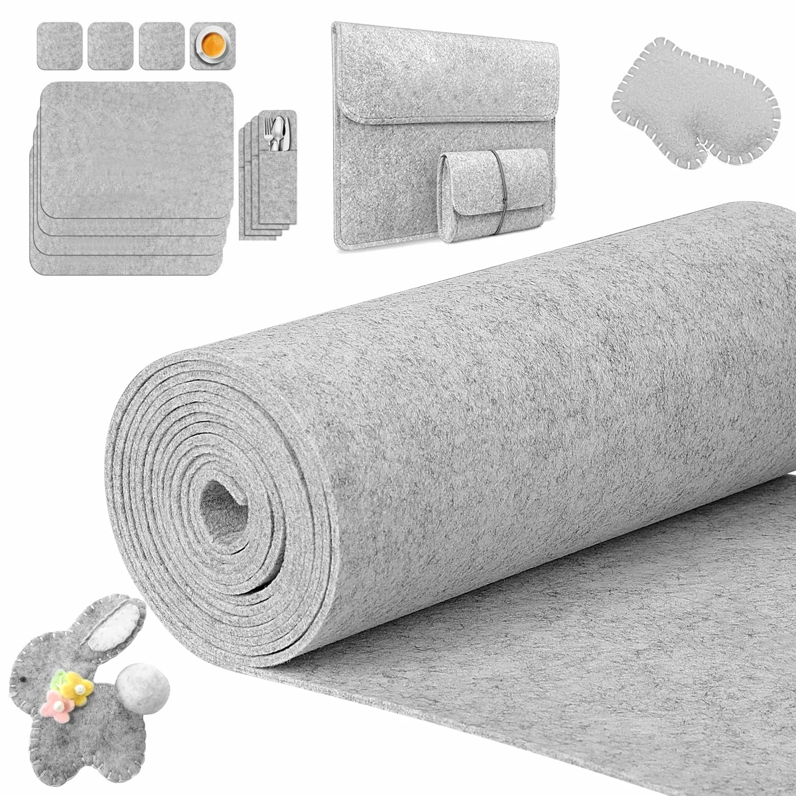 Rotolo di Feltro 30cm×300cm×3mm, Feltro per Lavoretti, Feltro Artigianale per Borse in Feltro Cucito, Runner da Tavola in Felt, Felt per Tessuti Patchwork Cucito Fai da Te, Grigio Chiaro
