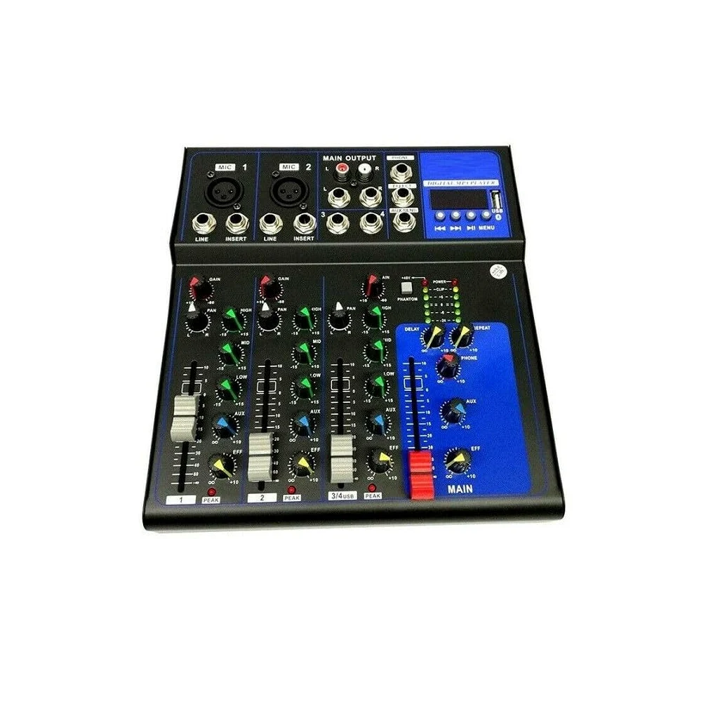 Trade Shop - Mixer Audio Professionale 4 Canali USB con Echo-delay Dj Karaoke Pianobar