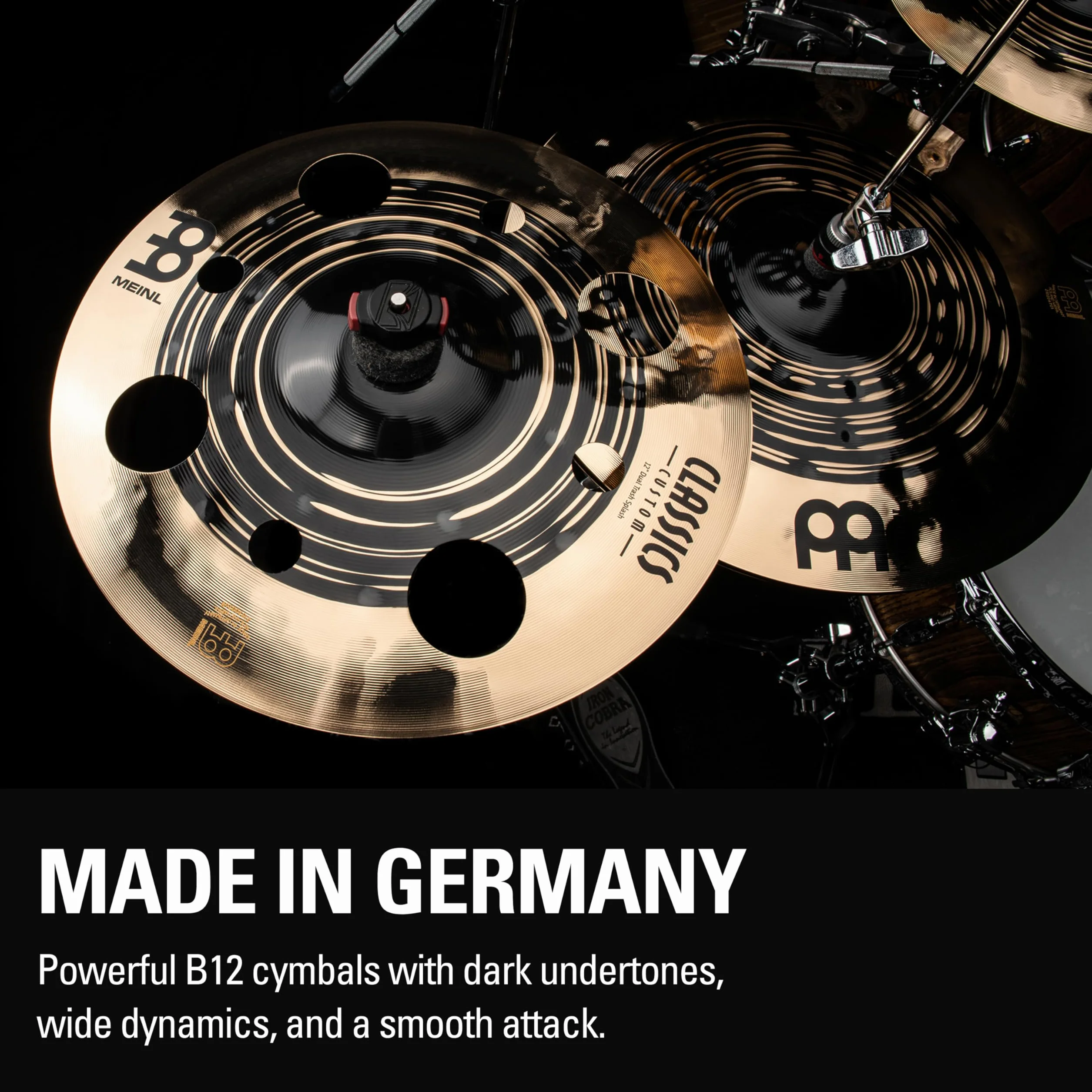 Meinl Cymbals Classics Custom Dual Piatto Trash Splash con fori 12 pollici (30,48cm) per Batteria - Bronzo B12, Finitura Scura e Brillante - Prodotto in Germania (CC12DUTRS)