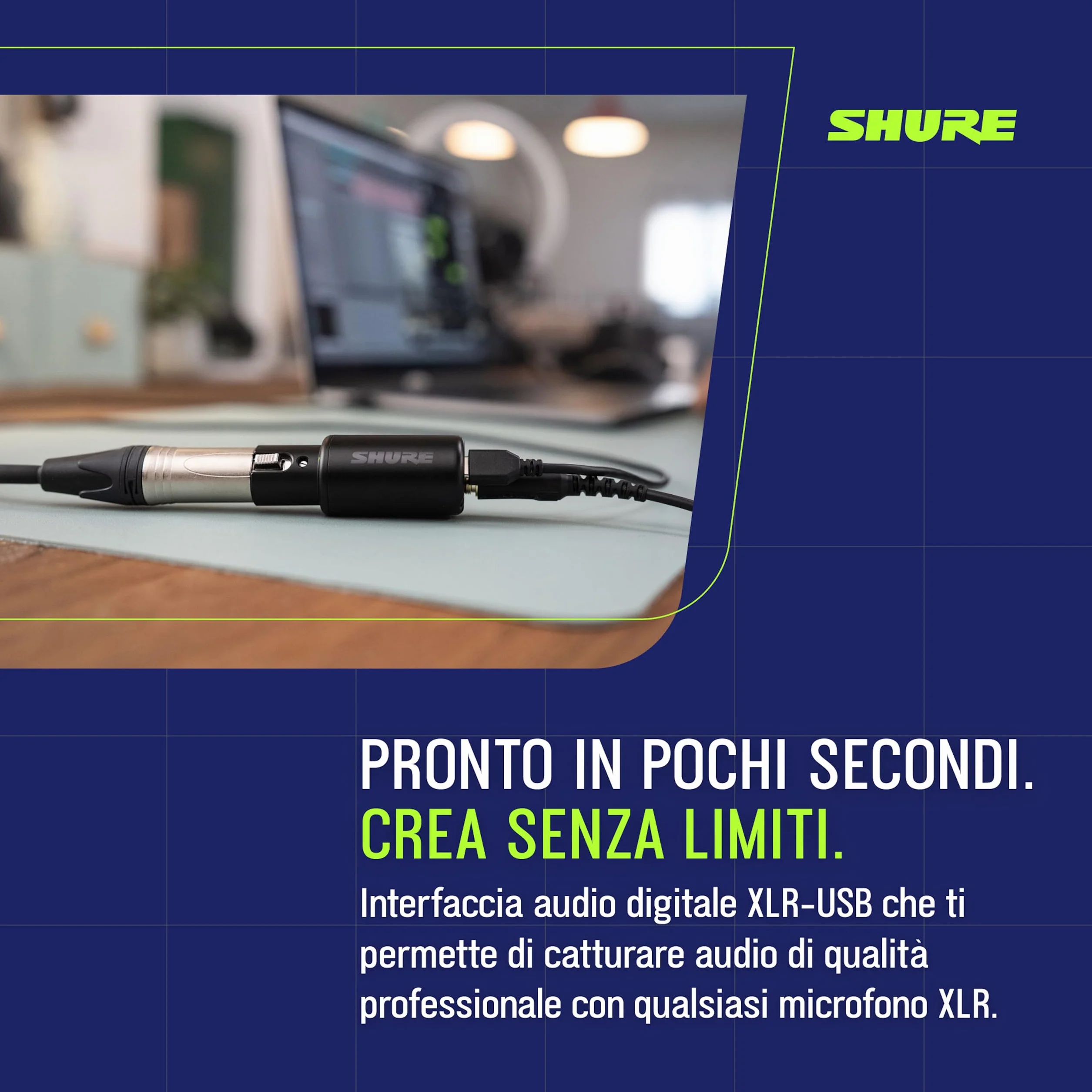 Interfaccia audio digitale Shure MVX2U Gen 2, adattatore da XLR a USB per microfoni, per la registrazione di contenuti, elaborazione digitale, compatibile con Mac e Windows, dispositivi iOS e Android