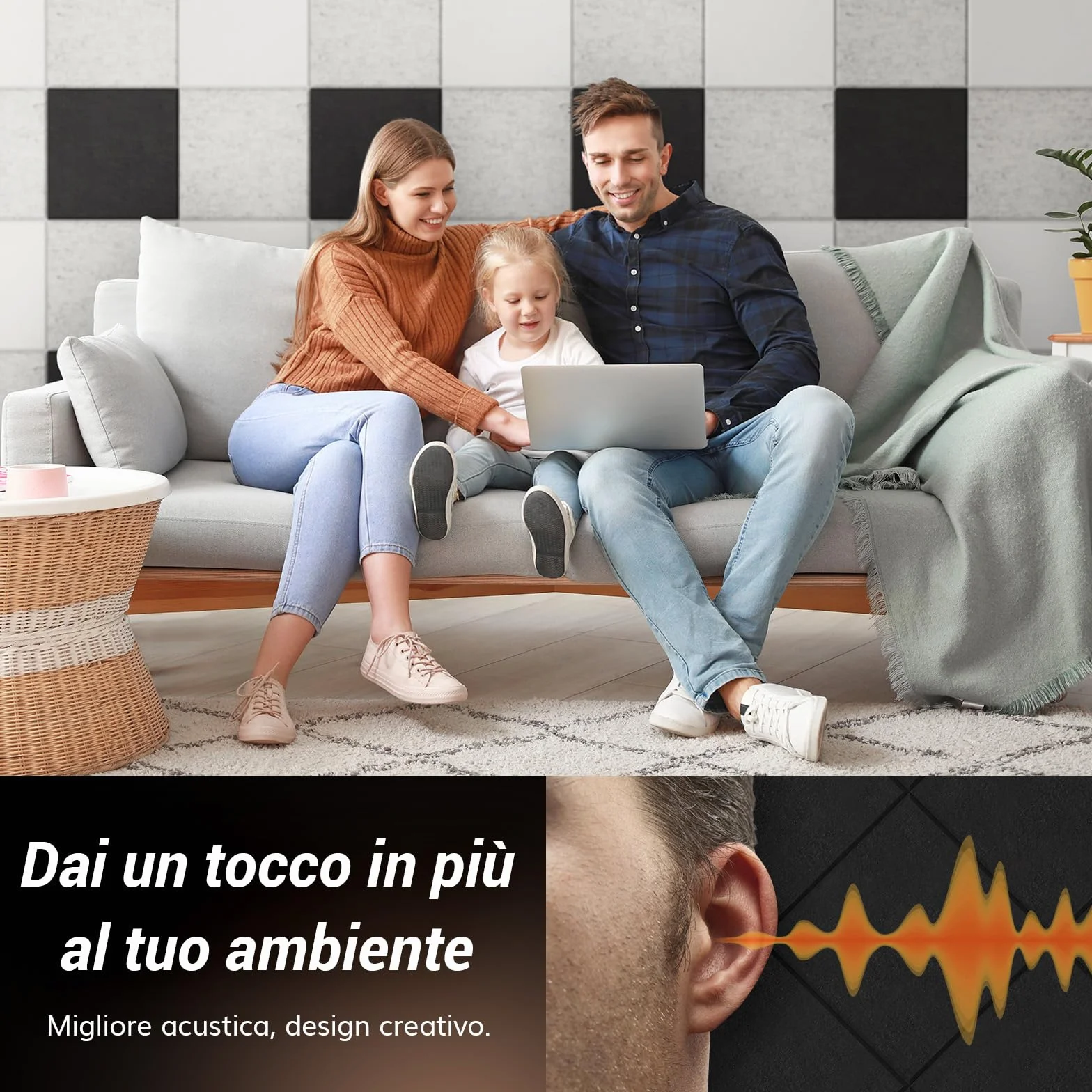 TONOR 18 Pezzi Pannelli Fonoassorbenti Adesivi, 30 x 30 x 0,9 cm Pannello Fonoassorbente Ad Alta Densità, Insonorizzazione Stanza per Cinema Domestico, Soggiorno, Camera da Letto, Nero