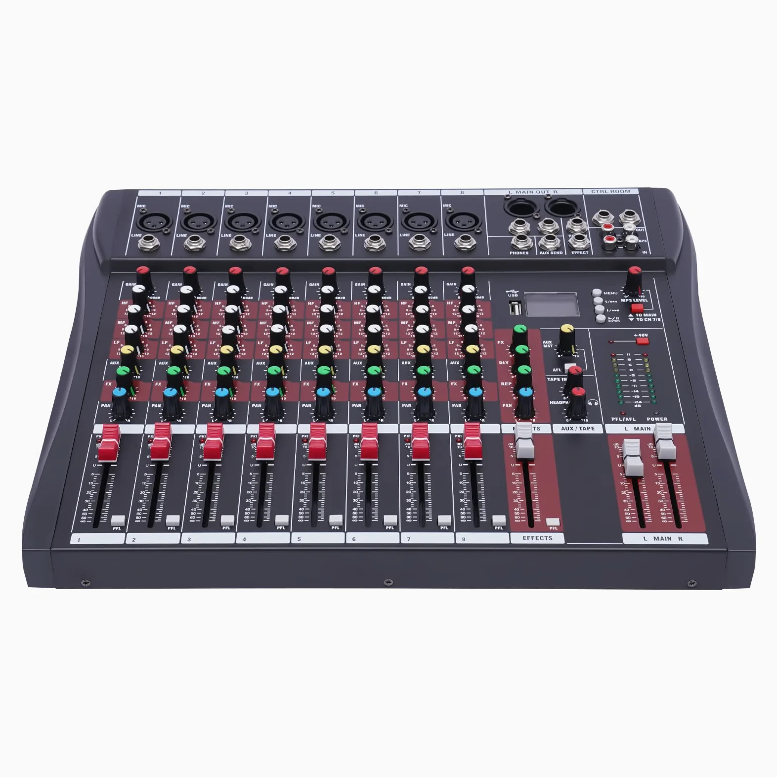 Mixer audio portatile professionale a 8 canali con USB Bluetooth Dj Sound Console Soundboard per karaoke Ktv Party 48V