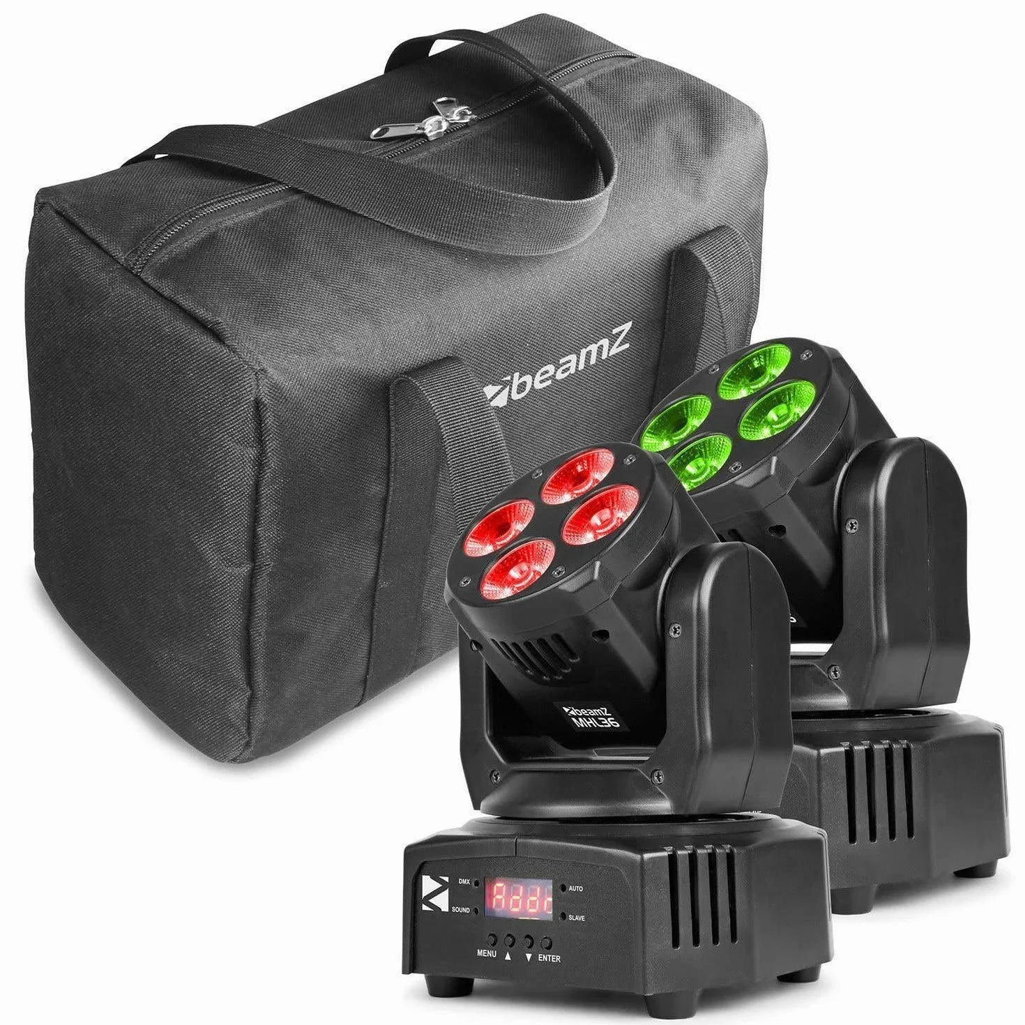 beamz MHL36 Moving Head Set 2 Riflettori LED 4x9W LED 4in1 RGBW 4 Show nero