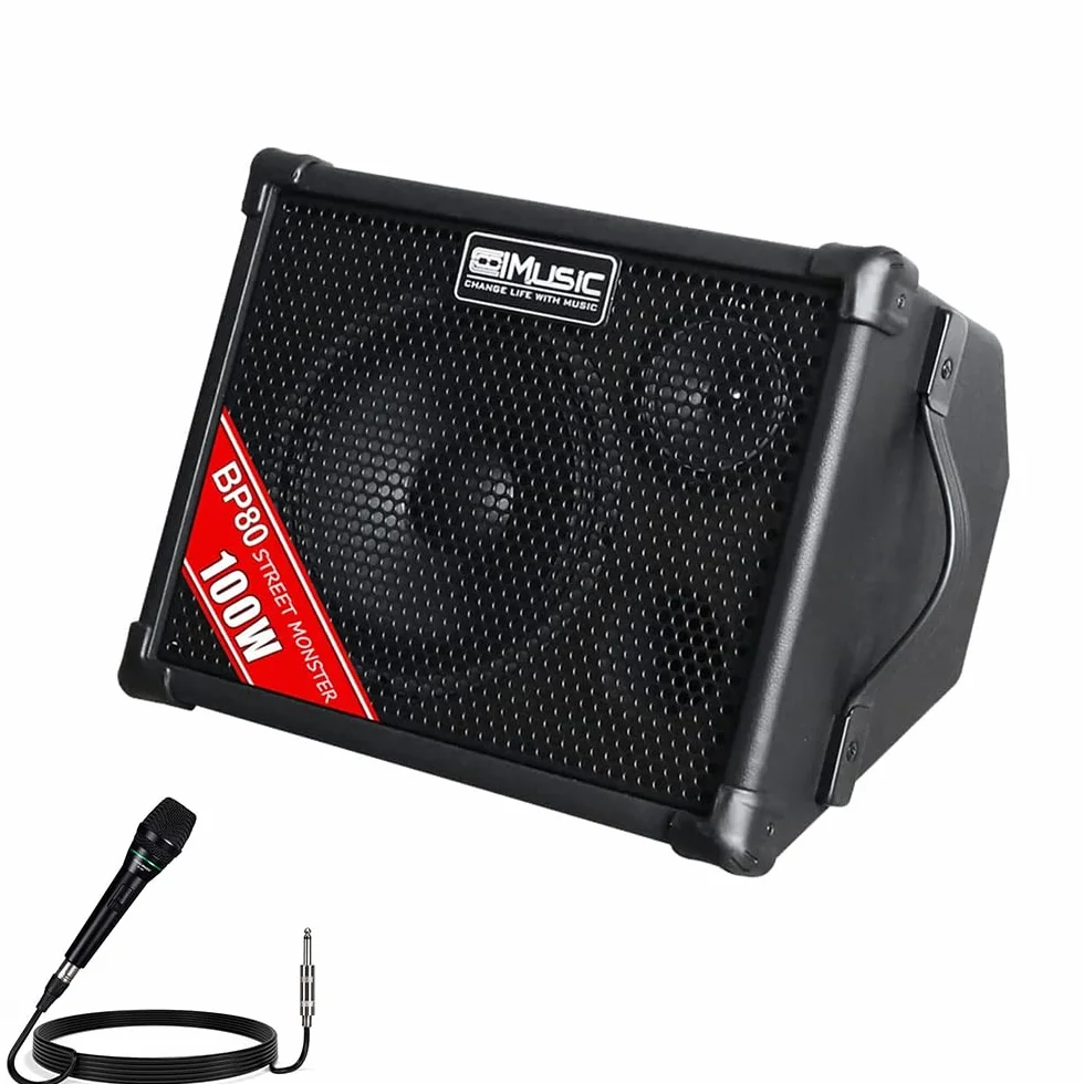 Coolmusic BP80 Amplificatore per chitarra acustica a batteria - Altoparlante Bluetooth portatile da 100 W, 6 ingressi, 3 bande EQ, nero