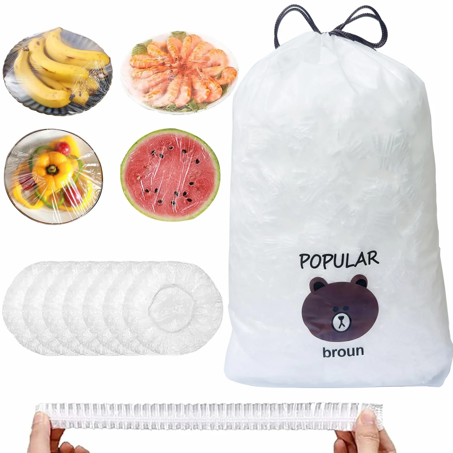 500 Pezzi Sacchetti di Conservazione Freschi, Sacchetti per Alimenti con Elastico, Sacchetti per Alimenti Trasparenti Copri Recipienti, Sacchetti Copri Alimenti per Mantenere Freschi I Cibi (Bianco)