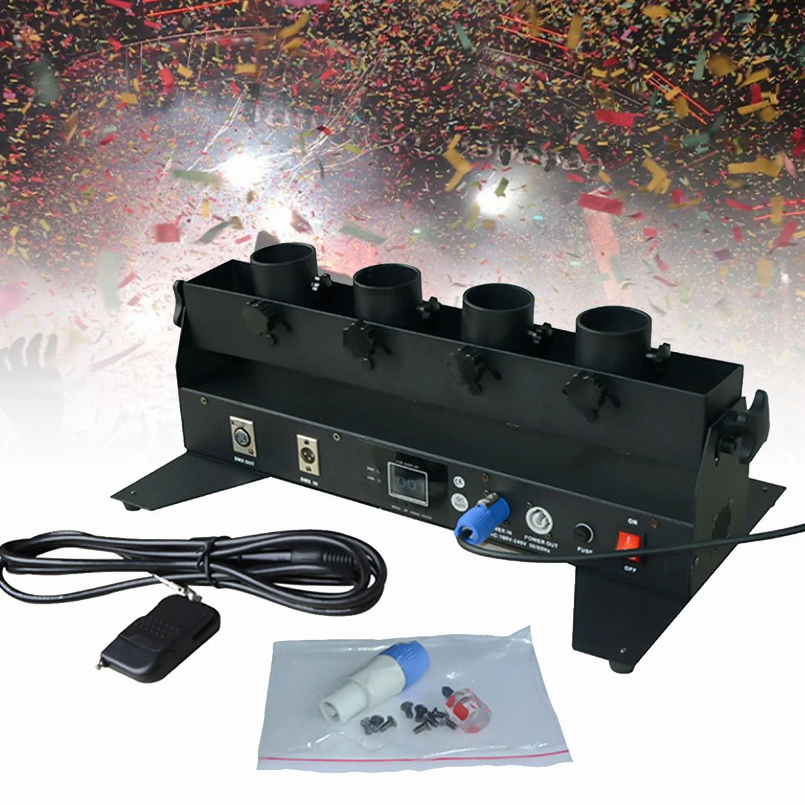 Macchina coriandoli Matrimonio Cannone coriandoli DMX 512 Controller 4 Holder Macchina sparacoriandoli Lanciatore con Telecomando per Natale, Effetto scenico, DJ concerti Feste Compleanno