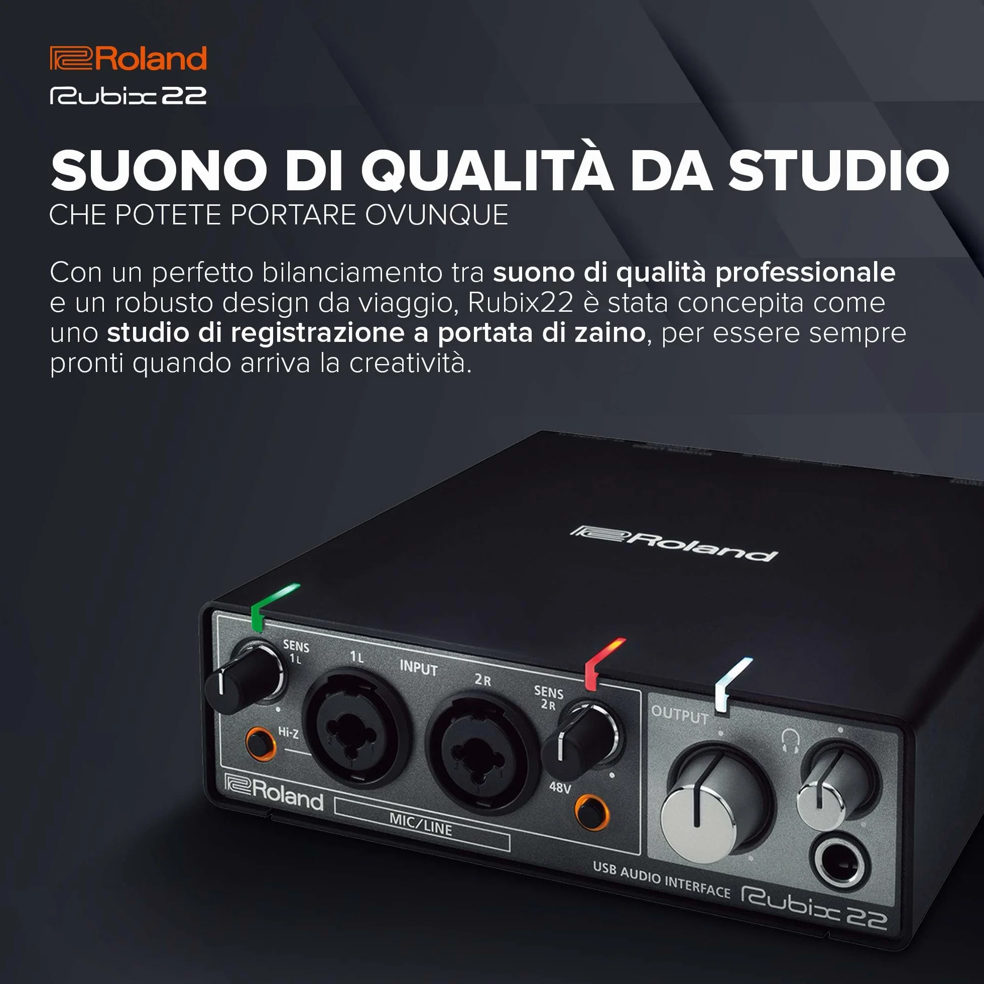 Interfaccia audio USB Roland Rubix22 2-In/2-Out | Audio ad alta risoluzione | Registrate con microfoni, chitarre, tastiere e altro | Costruzione compatta e durevole | Compatibile con Mac, PC e iPad