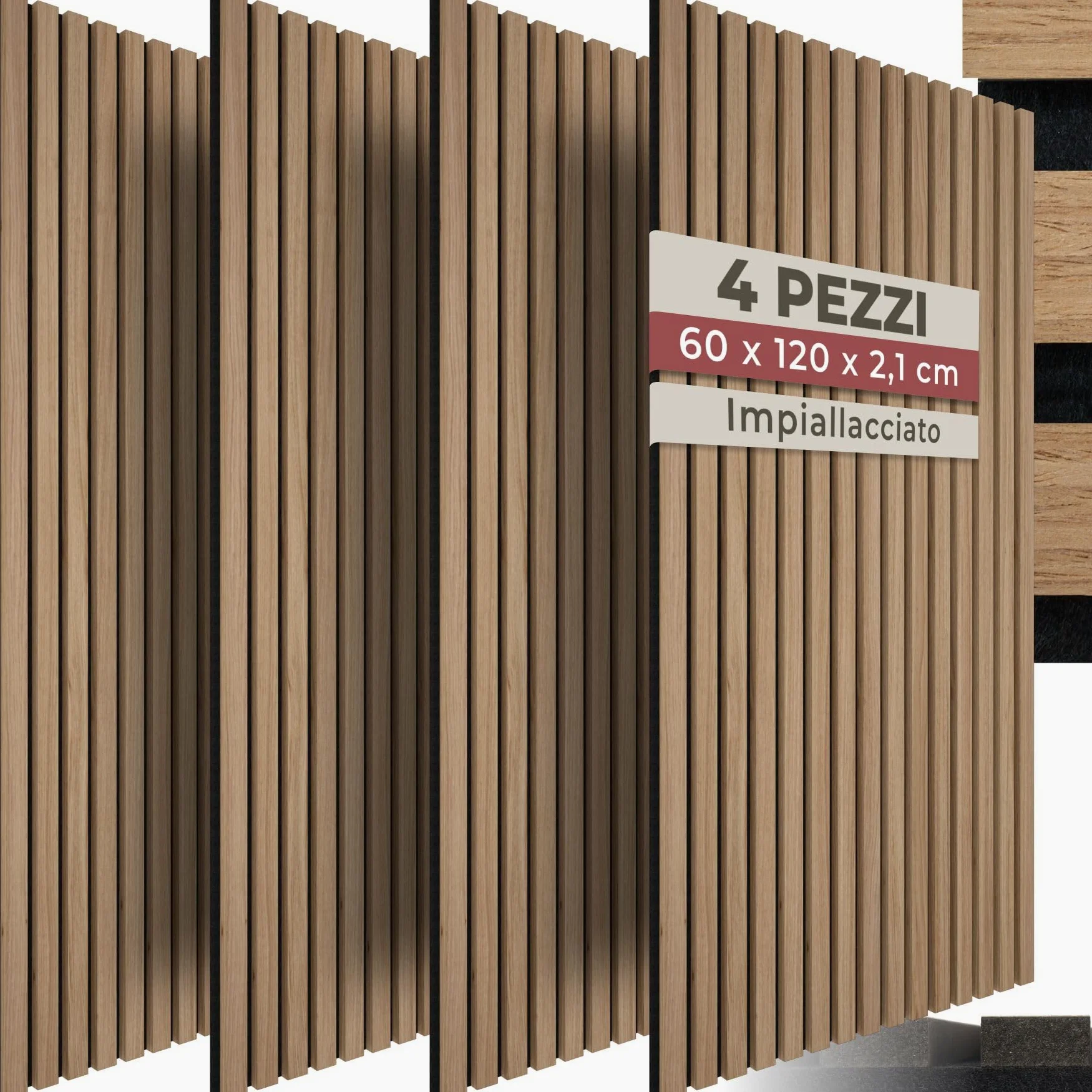 Tectake Set di 4 Pannelli Acustici Effetto Legno 120 x 60 x 2,1 cm Fonoassorbenti Decorativi per Pareti Design Moderno Rovere Chiaro