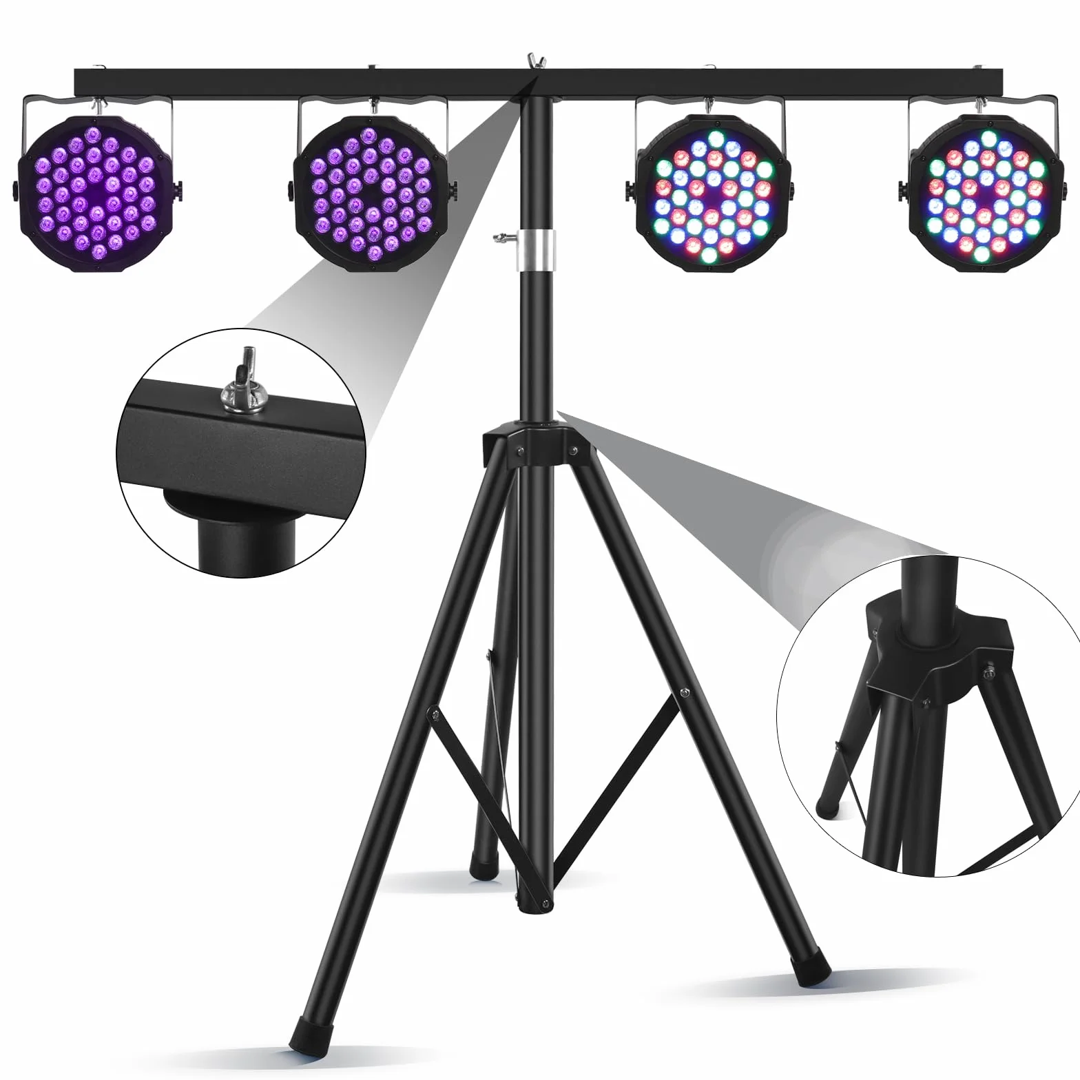 U`King Supporti per Palco con 950 mm Traversa, T-Bar Stativo Luci con Treppiede Stabile per Installare 4 PCS Faretto Par/Teste Mobili, 99 cm-180 cm Altura Ajustable, Carico Massimo 30kg