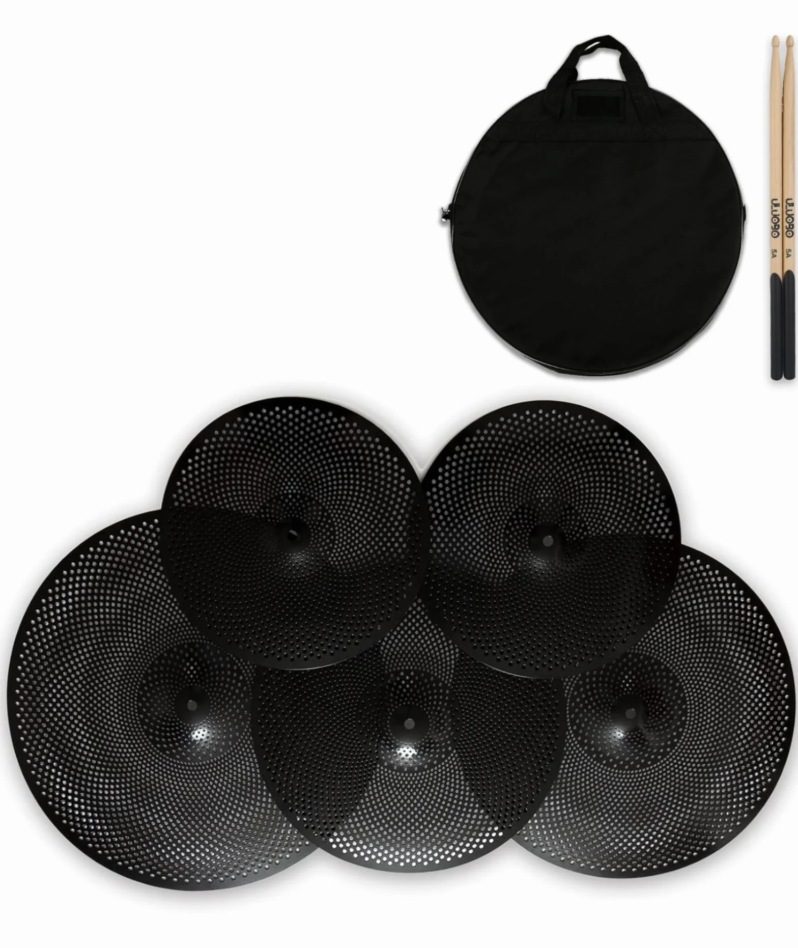 Confezione di piatti a basso volume, Quiet Cymbal Set da 5 pezzi, colore: Nero | Borsa per piatti inclusa