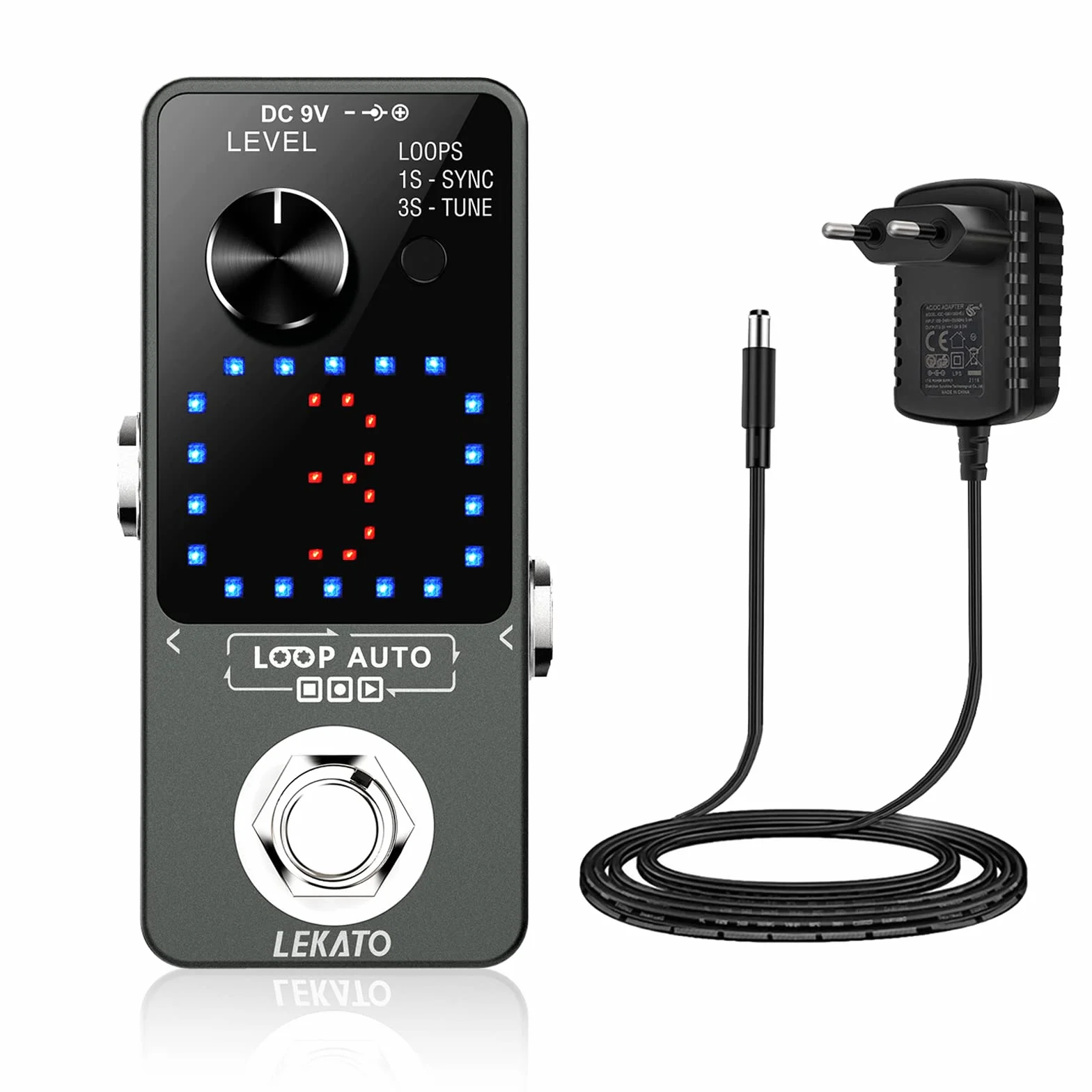 LEKATO Triple Looper con alimentatore di rete Syncron Recording Elettrico Auto Loop Pedale Effetti 18 Minuti Tempo di Registrazione Unlimited Overdub Guitar Looper Station per Chitarre Bass