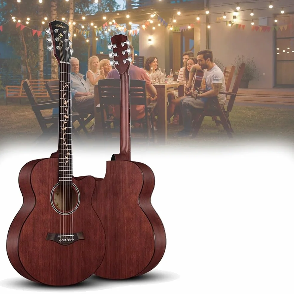 Chitarra acustica in legno per adulti, 6 corde in acciaio, chitarra acustica con custodia, tutorial elementare di chitarra folk per principianti