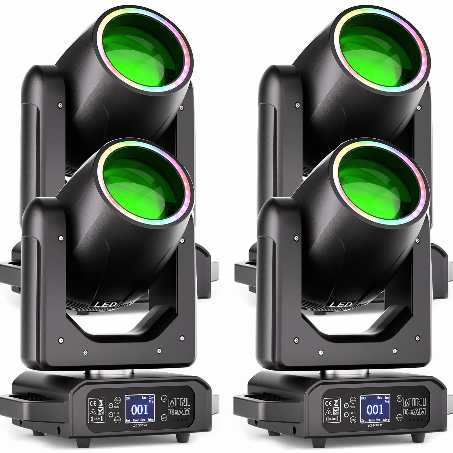4 pezzi Teste Mobili LED 200W Beam Luce da Palcoscenico 7+1 Colori 12 Gobos Mini illuminazione di scena con Striscia luminosa 18 Prisma Focus Elettronico Luce di Scena per Natale Club DJ Discoteca