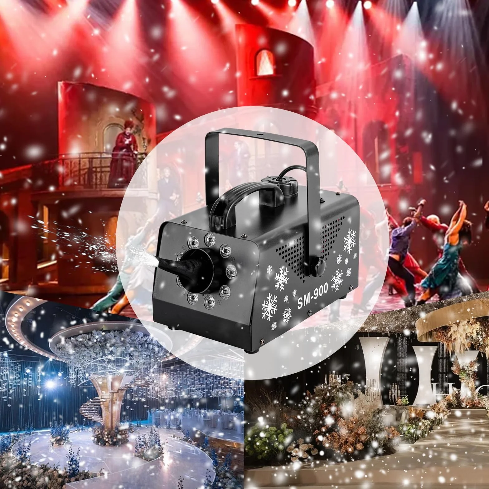 Macchina da neve da 1200 W con telecomando, portatile, macchina per effetti, luci LED RGB per Halloween, Natale, feste, ecc