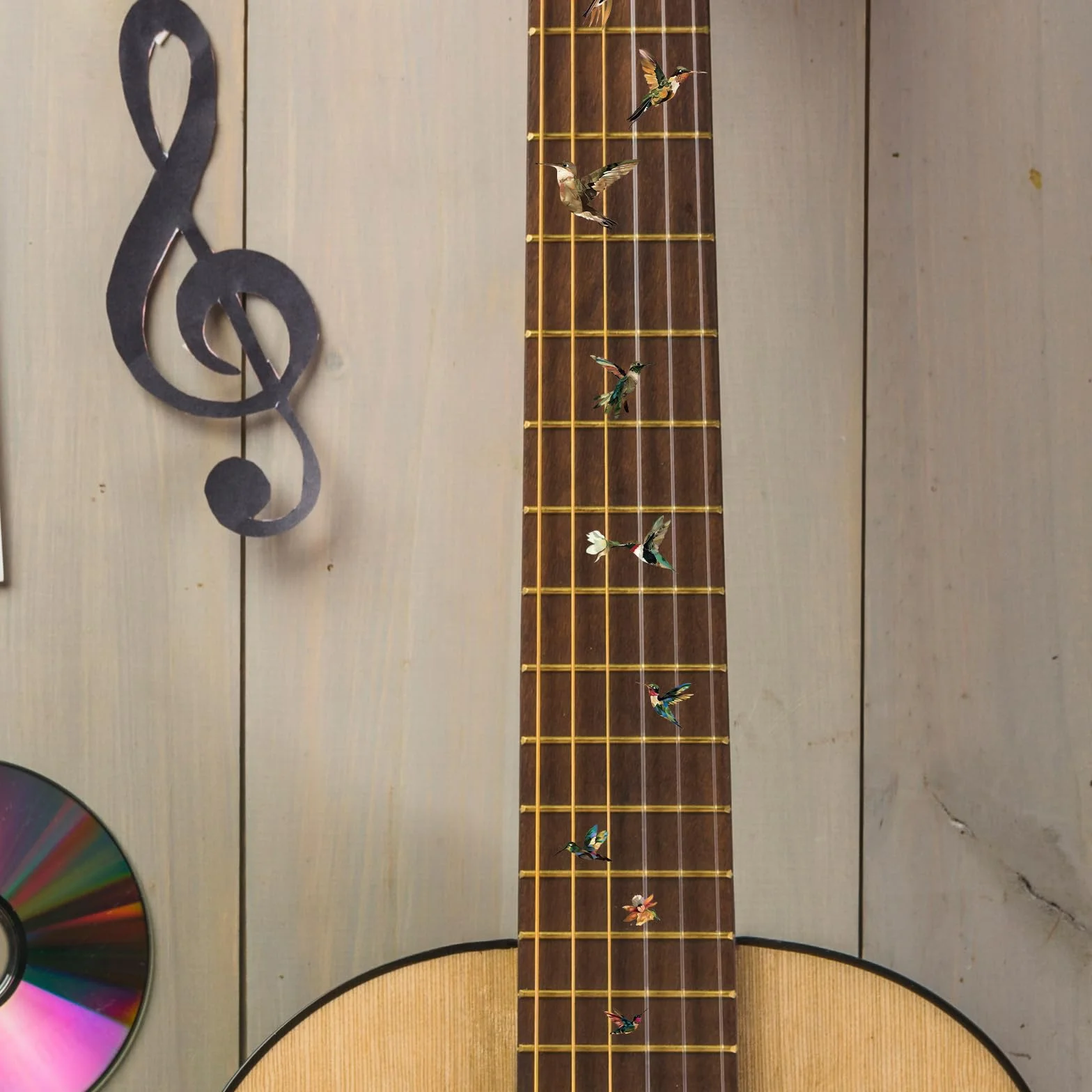 PLIGREAT 2 Pz Chitarra Decor Adesivi Chitarra Collo Adesivo Fai Da Te Chitarra Decor Uccelli Rimovibili Decalcomanie Fiori per Chitarra Acustica Decor Chitarra Musicale Basso Forniture