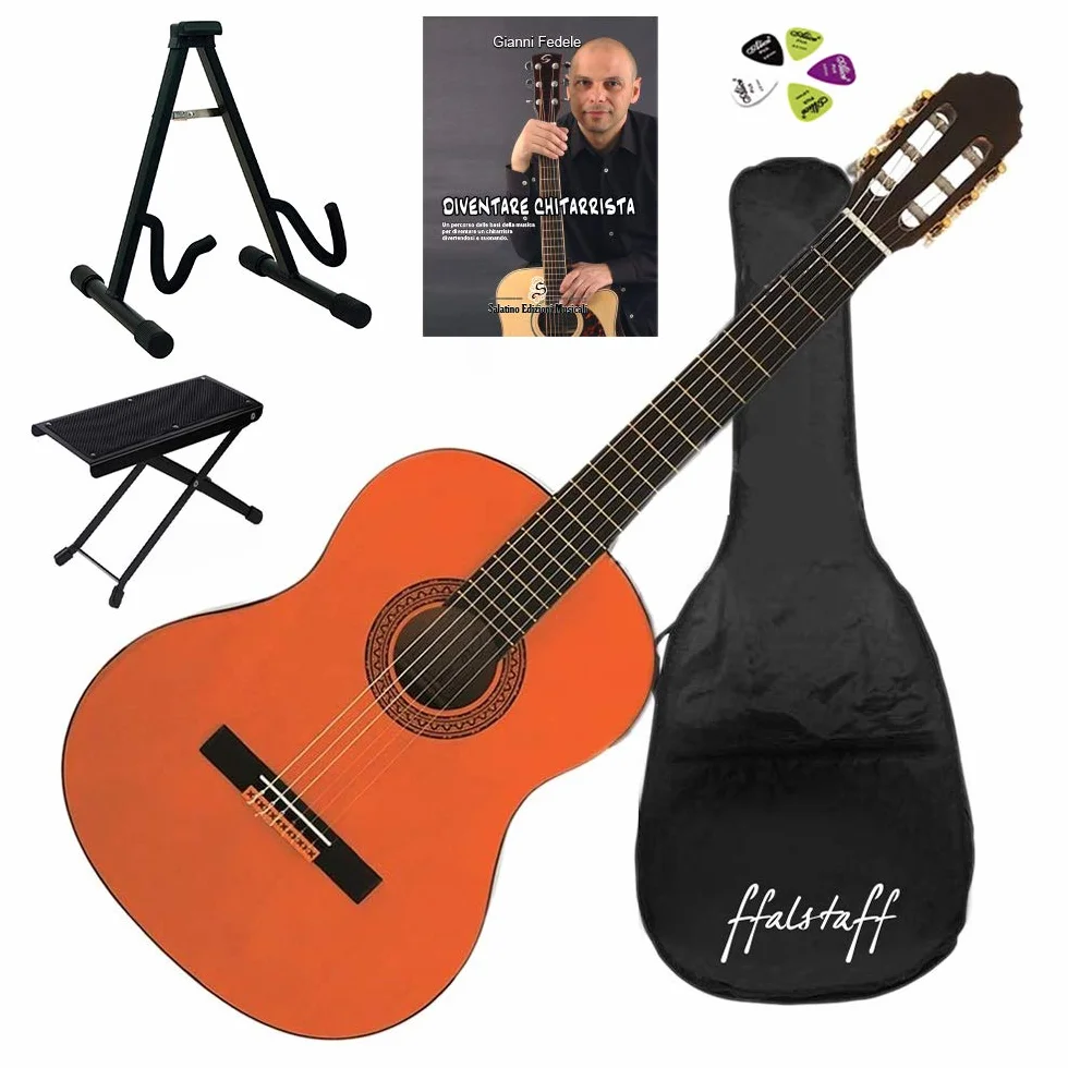 Eko CS 10 Pack Chitarra Classica 4/4 con Borsa ffalstaff ®, Poggiapiede, Supporto, Libro e 5 Plettri in Omaggio
