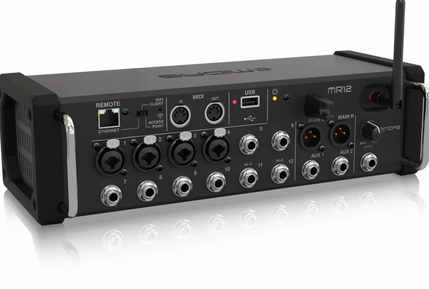 Midas MR12 Mixer Digitale a 12 Ingressi per iPad/Tablet Android con 4 Preamplificatori Midas PRO, 8 Ingressi di Linea, Modulo Wifi Integrato e Registratore Stereo USB