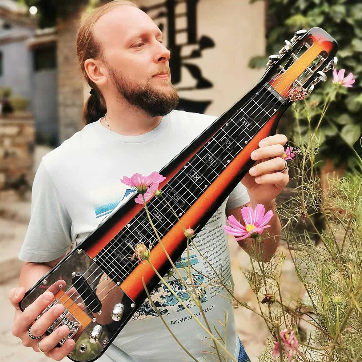 Batking Lap Steel Guiter - Chitarra elettrica scorrevole, 6 corde, testa scanalata, Guiter Sunburst