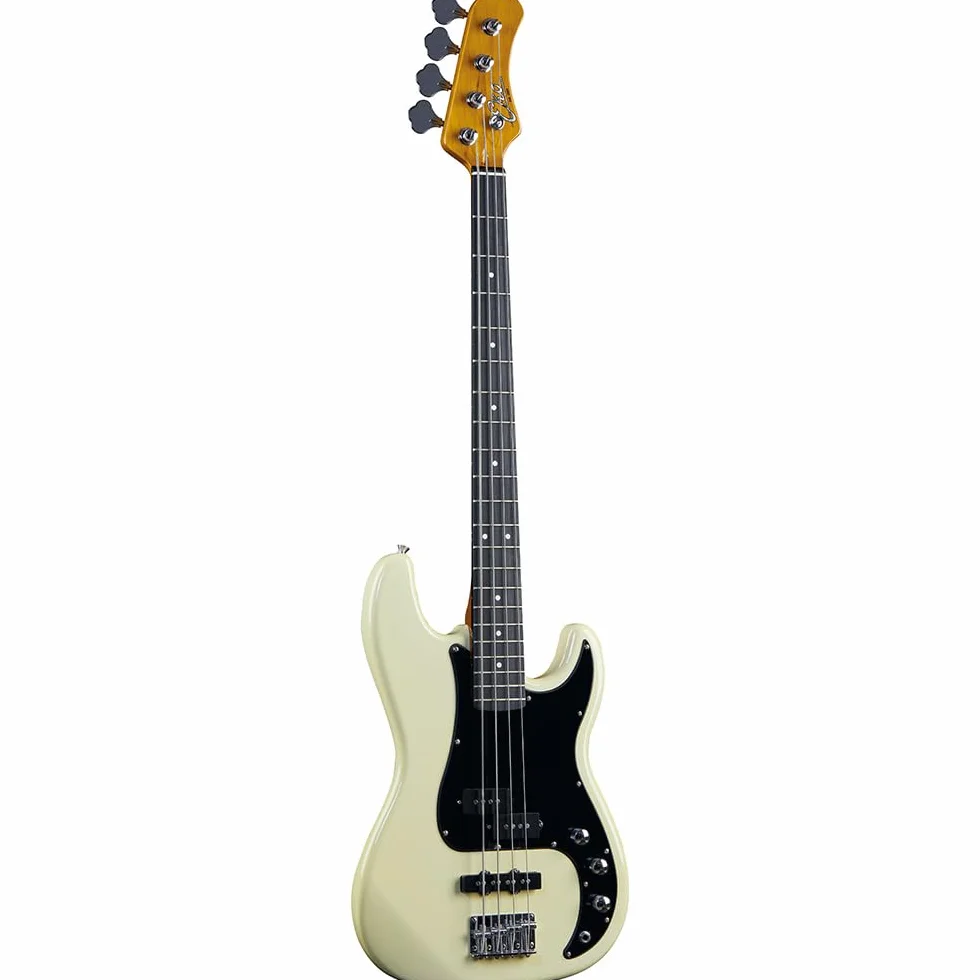 EKO GUITARS - VPJ-280V Vintage White, Basso Elettrico 4 Corde, Serie "Tribute Vintage", Corpo in Tiglio, Manico in Acero, Tastiera 21 Tasti in Resina Eko WPC, Colore Vintage White