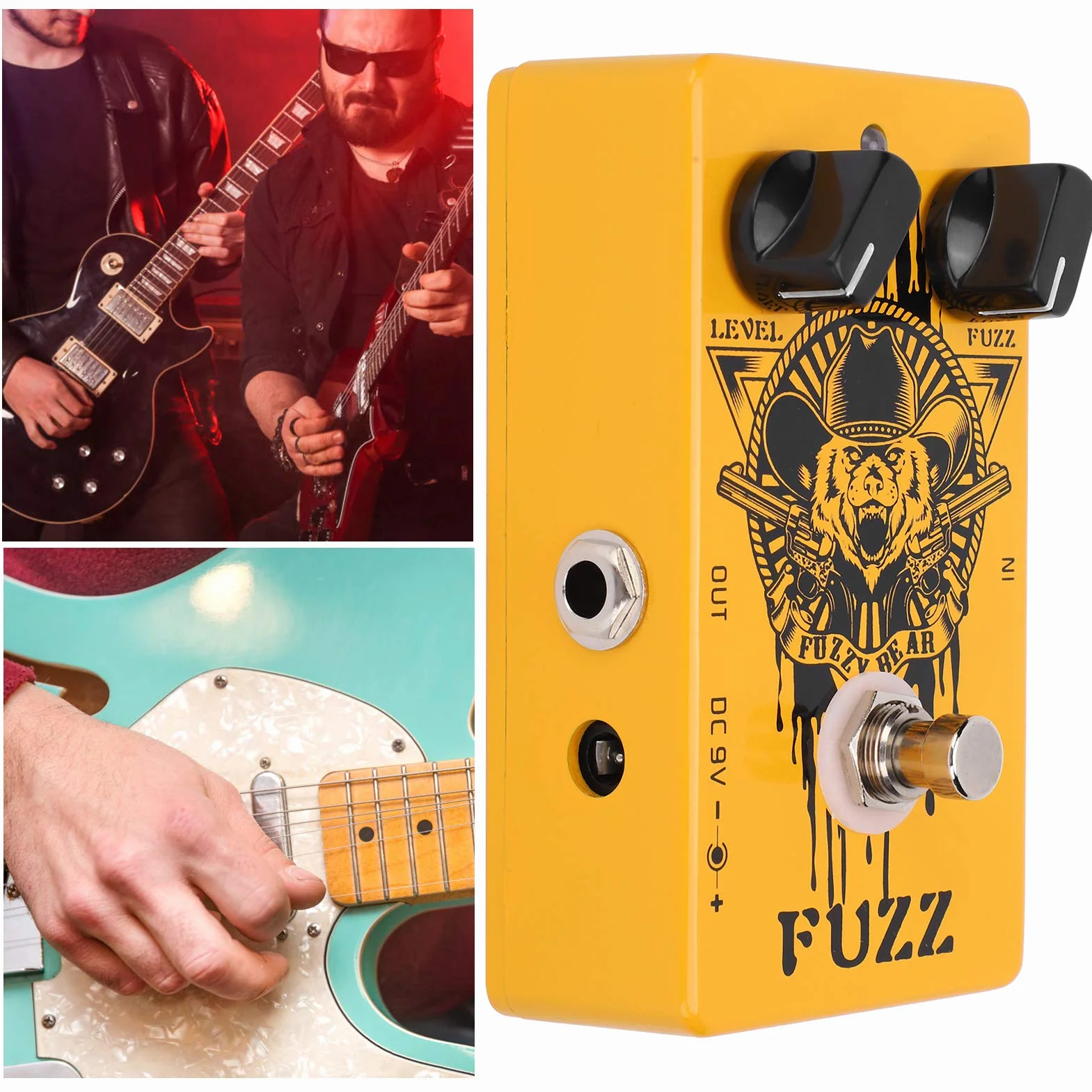 Fuzz Effect Pedal, Yellow Electric Guitar Effect All-Metal Shell con True Bypass Effect for Music Lovers for Outdoor Performance for Guitarist for Music Club