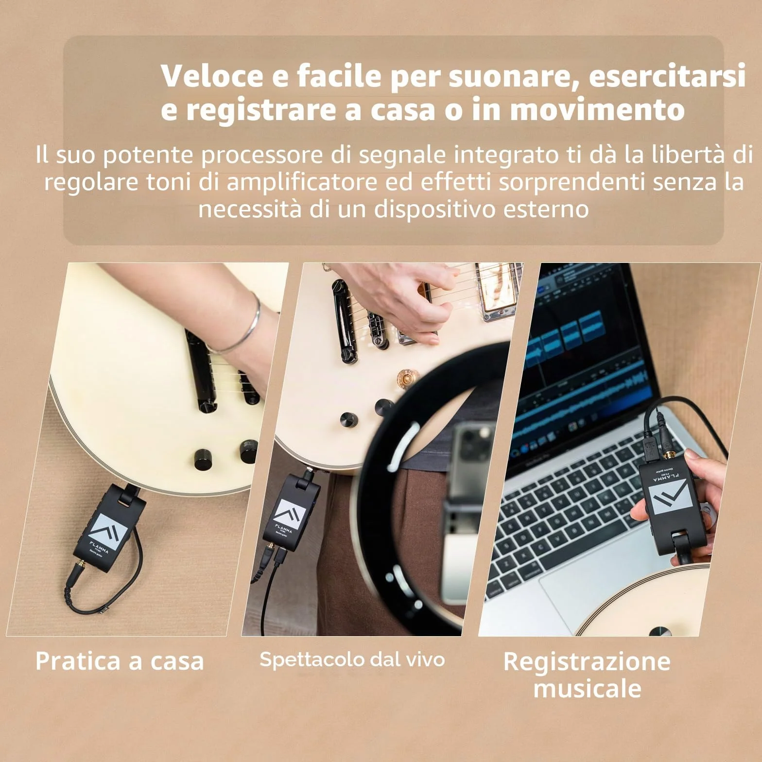 FLAMMA FX20 Amplificatore per cuffie per chitarra con APP 40 scanalature per batteria 52 modalità Amp 5 ritardo 5 effetti di riverbero 14 modulazioni per la registrazione pratica e la creatività