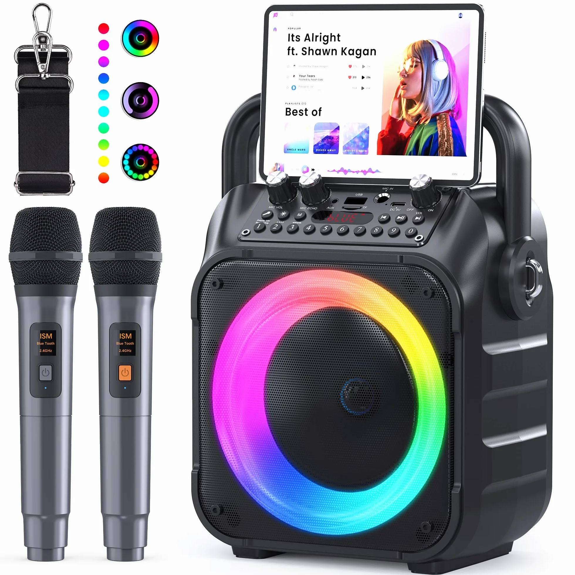 Ankuka Karaoke Bluetooth Cassa 12W Subwoofer 6.5" Autonomia 8 Ore Supporta TV/Smartphone/TWS/AUX/USB Regalo Bambini Adulti Feste