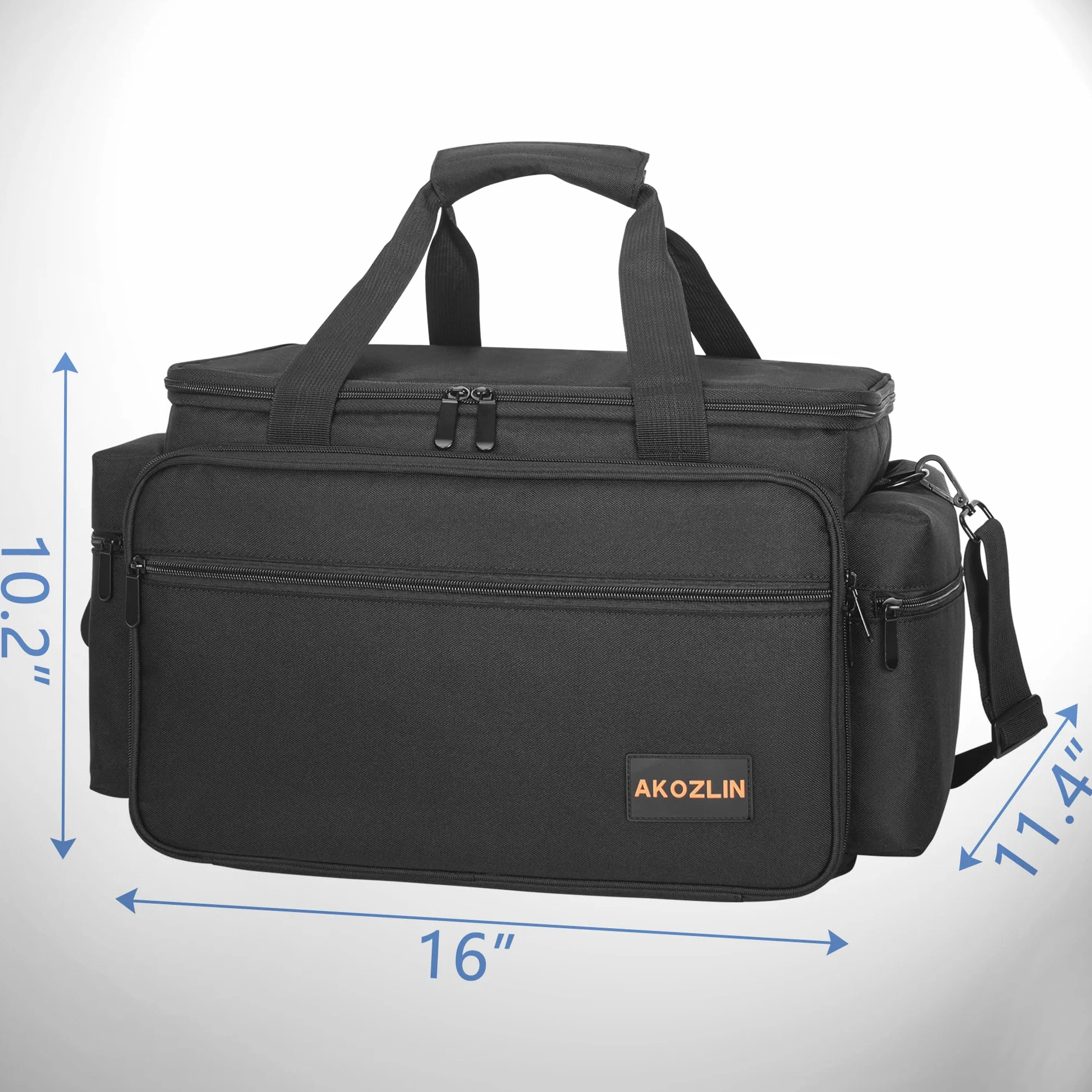 AKOZLIN Borsa per file da DJ con divisori staccabili e tasche inferiori per cavi per musicisti, borsa da viaggio per laptop da 15", attrezzatura professionale per DJ, strumenti audio e accessori per