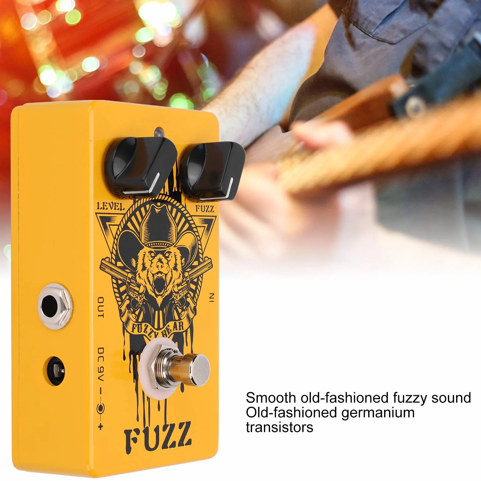 Fuzz Effect Pedal, Yellow Electric Guitar Effect All-Metal Shell con True Bypass Effect for Music Lovers for Outdoor Performance for Guitarist for Music Club