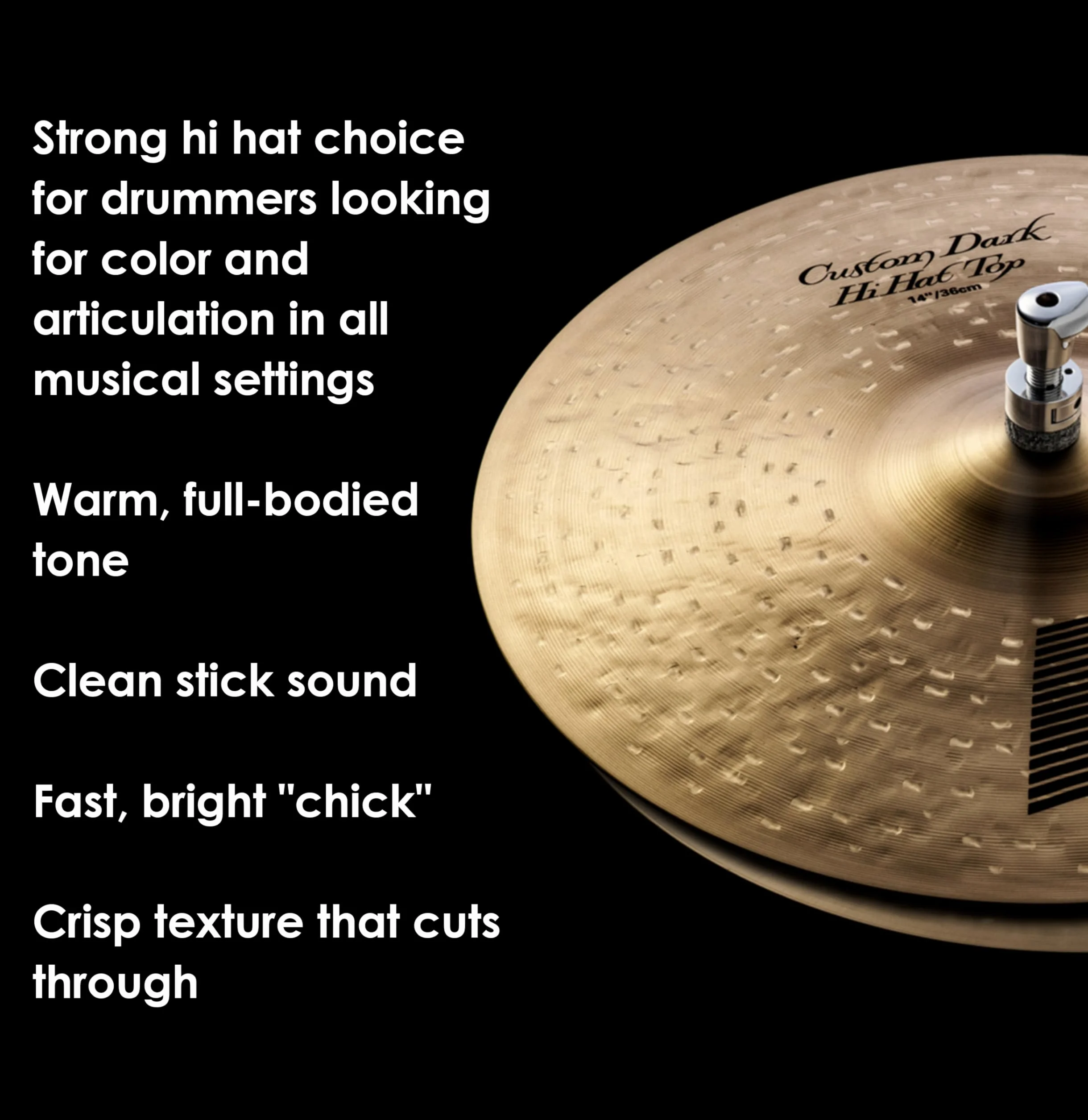 ZILDJIAN | K Custom Dark Hi-Hat 14” in Bronzo B20, suono scuro, caldo e complesso; finitura tradizionale (K0943)