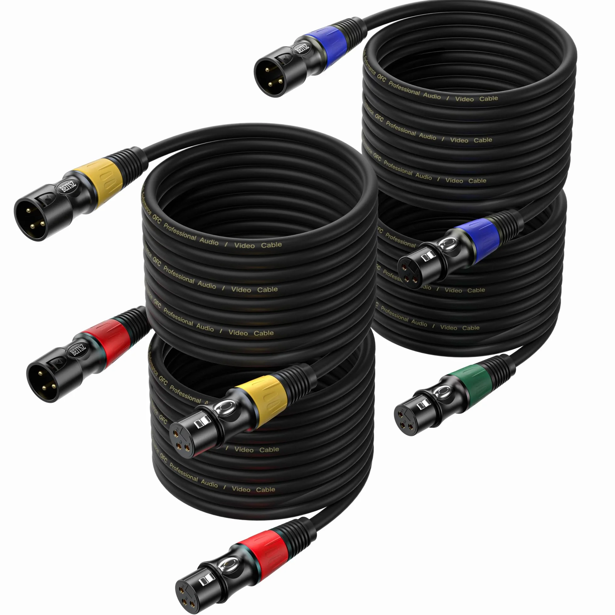 Cavo XLR Bilanciato Microfono Professionale, 4 Pacchi per Maschio a Femmina, per Registratore da Studio, Mixer, Sistema di Altoparlanti, Alimentazione Phantom (5M)