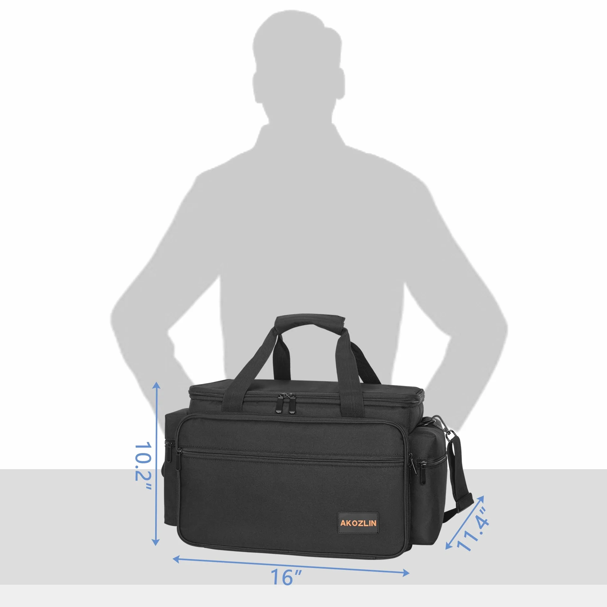 AKOZLIN Borsa per file da DJ con divisori staccabili e tasche inferiori per cavi per musicisti, borsa da viaggio per laptop da 15", attrezzatura professionale per DJ, strumenti audio e accessori per