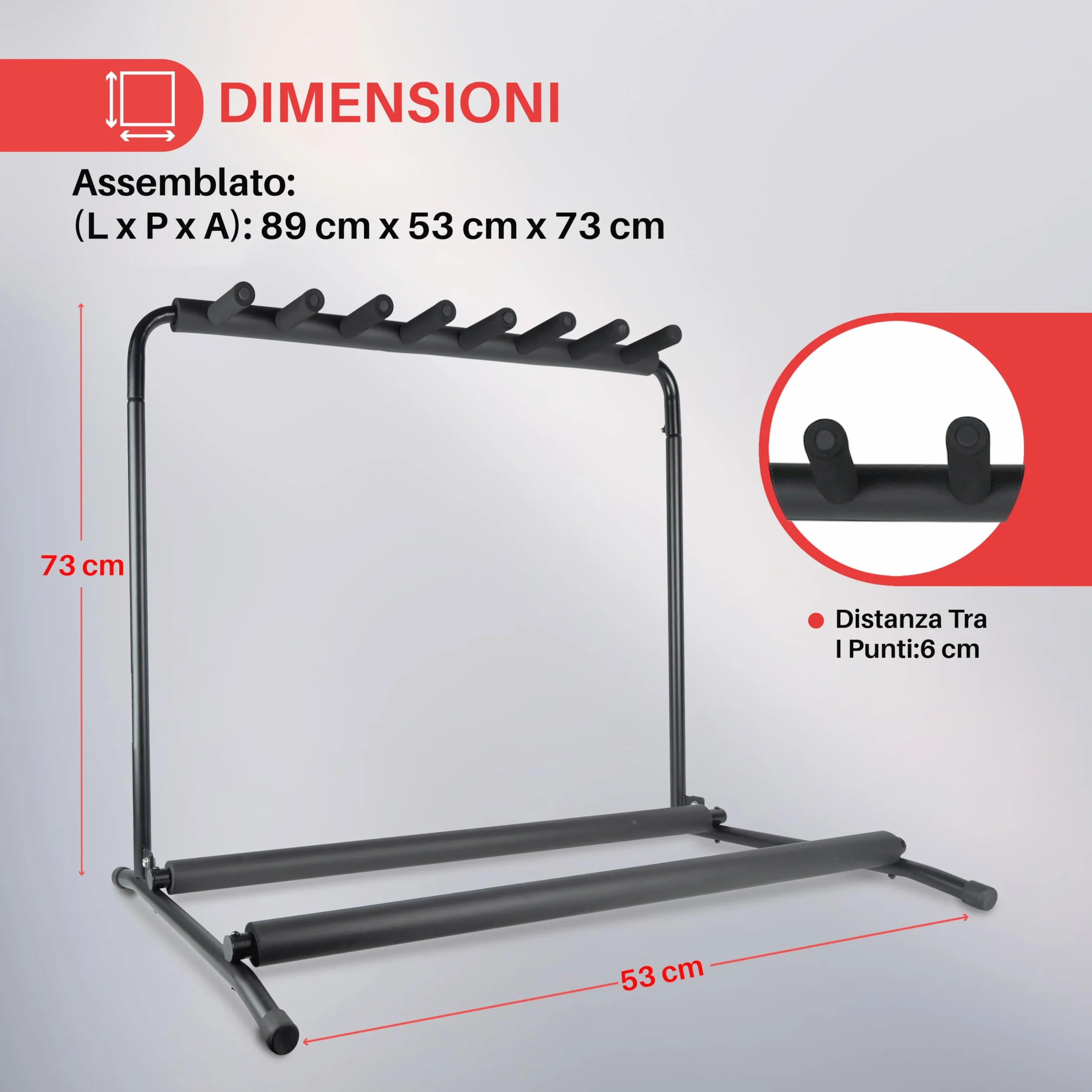 Pyle Supporto Chitarra a 7 Livelli e Pieghevole Universale, Porta Chitarra da Terra, Stand Chitarra, Poggia Chitarra, Guitar Stand con Fodera Antiscivolo in Gomma, Nero