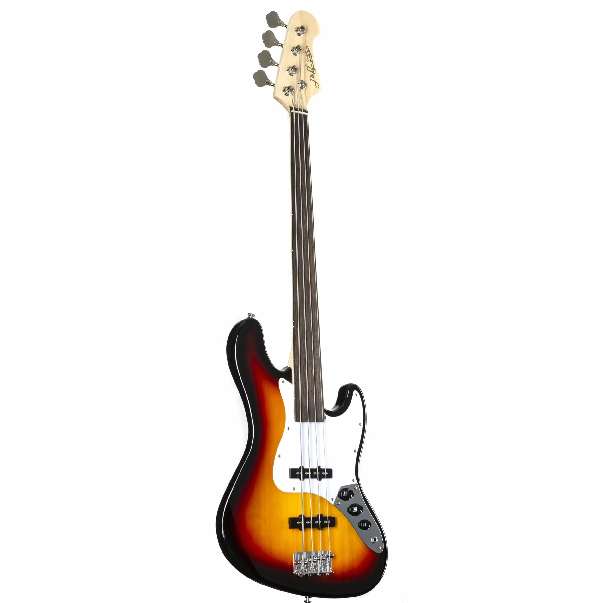 J & D JB Fretless Bass (3-Tone Sunburst) - Basso elettrico a 4 corde