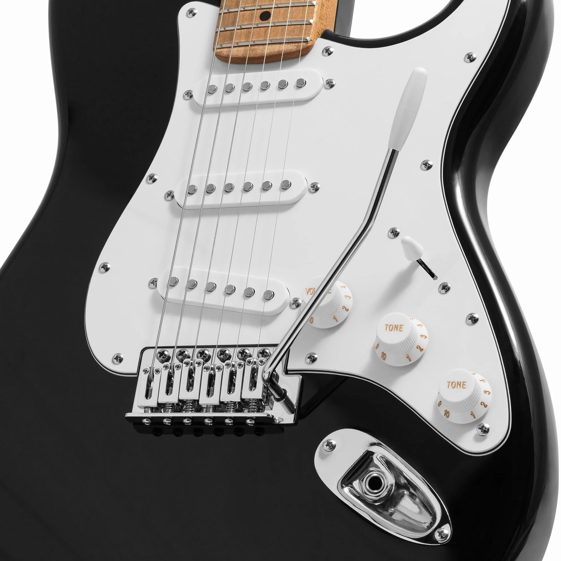 Tiger ELG-BK Chitarra Elettrica Full Size -Manico in Acero Stagionato, Pickup SSS Versatili - Nero - Adatta a Tutti gli Stili Musicali