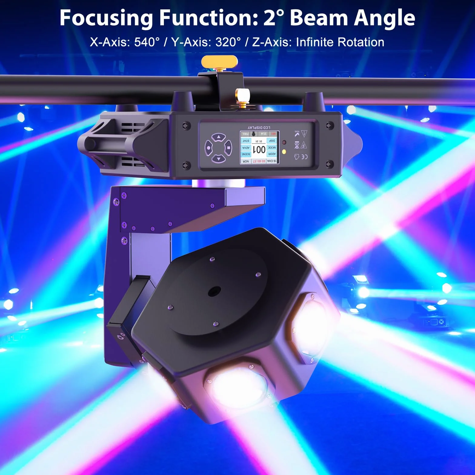 240W Teste Mobili Beam Luci Discoteca LED RGBW 3 assi Luce Rotazione infinita Faretto Moving Head per DJ Discoteca Natale Club Spettacolo Bar Festa Palcoscenico
