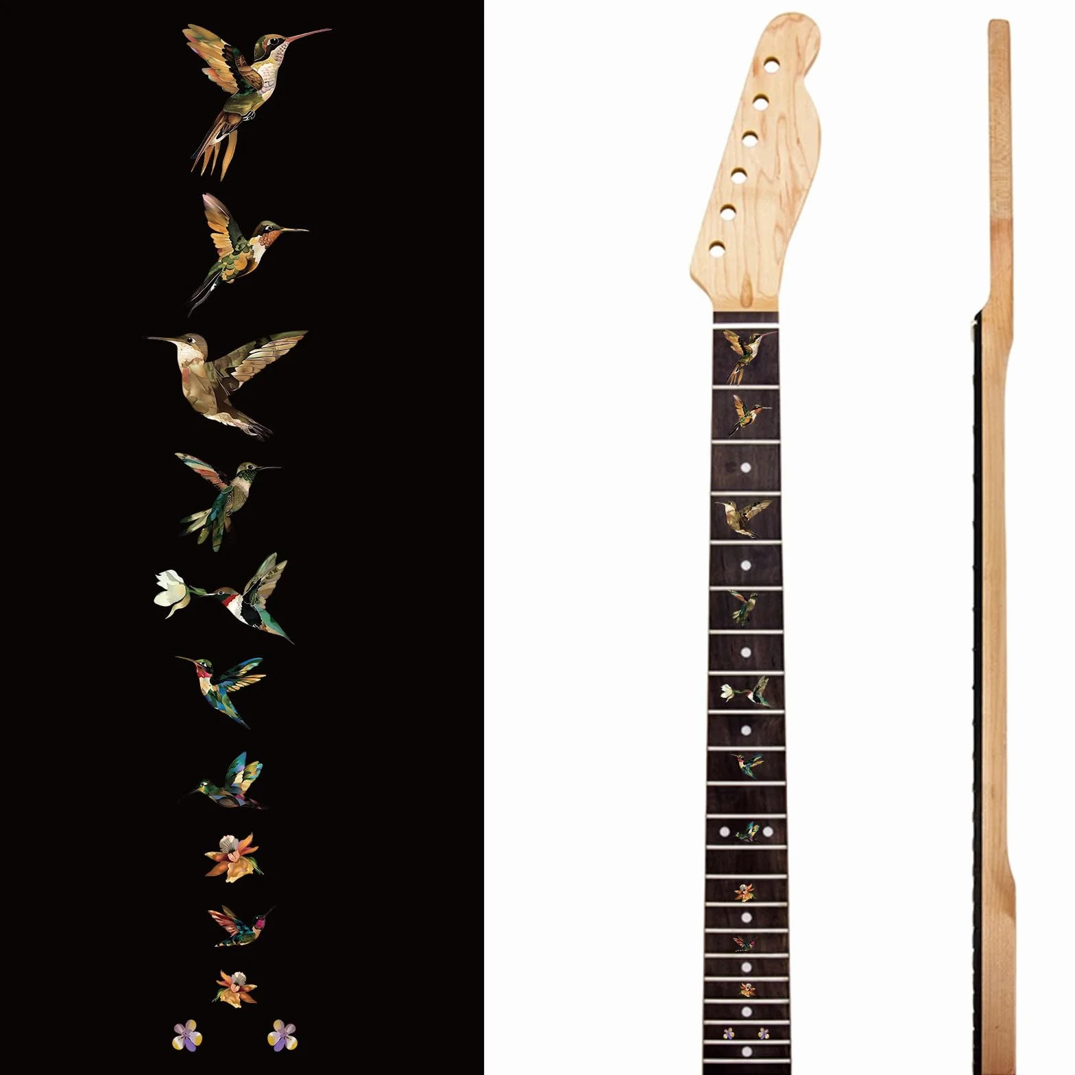 PLIGREAT 2 Pz Chitarra Decor Adesivi Chitarra Collo Adesivo Fai Da Te Chitarra Decor Uccelli Rimovibili Decalcomanie Fiori per Chitarra Acustica Decor Chitarra Musicale Basso Forniture