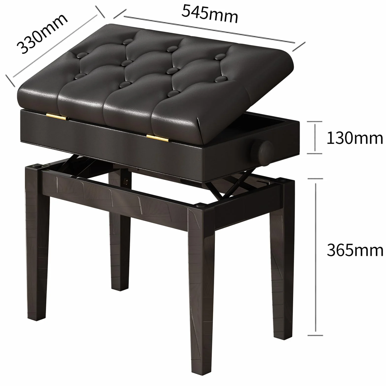 Sgabello per Pianoforte con Altezza Panca per Pianoforte, Sedile Regolabile per Pianoforte con Vano Portaoggetti Sgabello da Toeletta per Spartiti di Musica e Altri Accessori Nero