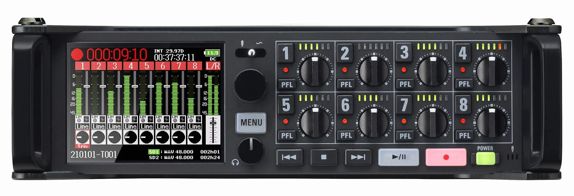 Zoom F8n Pro - Registratore Vocale Professionale 10 Tracce, Registratore Audio con Microfono Integrato, 8 Ingressi XRL Combo, Connettività Bluetooth e App Controllo iOS Gratuita, Display a Colori 6cm