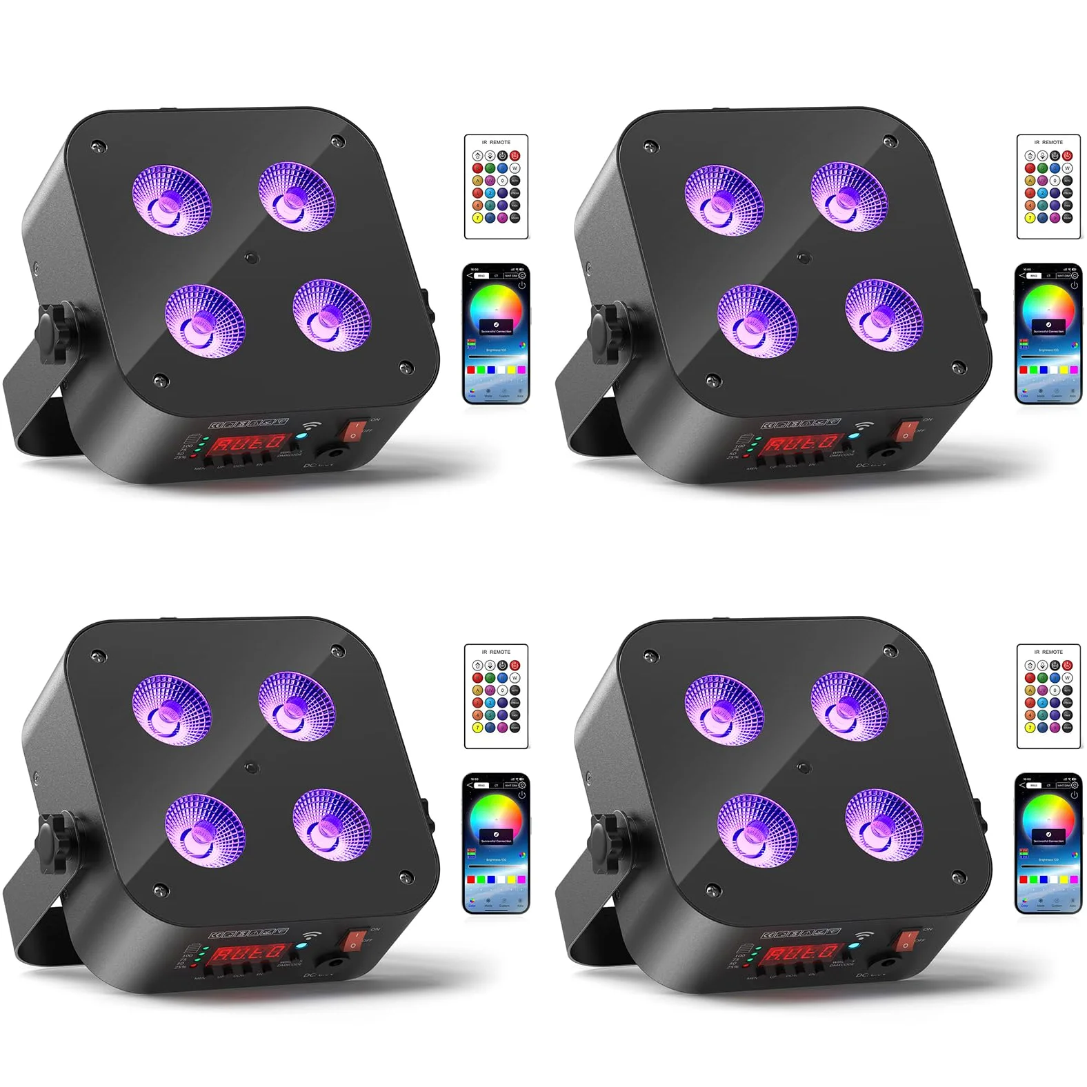 4 pezzi 4x18 W Batteria LED par RGBWA UV Ricaricabile Fari luce palco con APP/DMX/telecomando Luce diasoc per feste DJ matrimonio compleanno Natale Halloween
