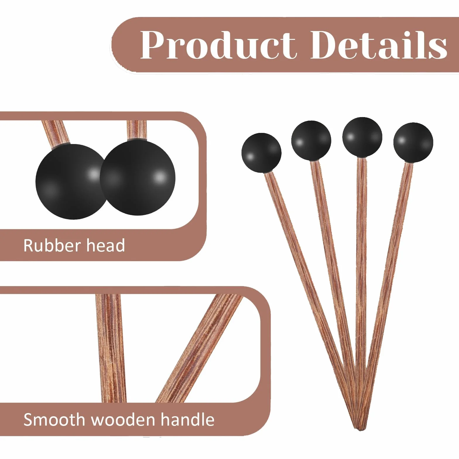 Bacchette in Legno per Xilofono,4 Pezzi Gomma Mazze a Percussione Bastoni Bacchette,Bacchette per Marimba,Bacchetta con Manico in Legno per Percussioni,Glockenspiel,Marimba,Timpani,Tamburo
