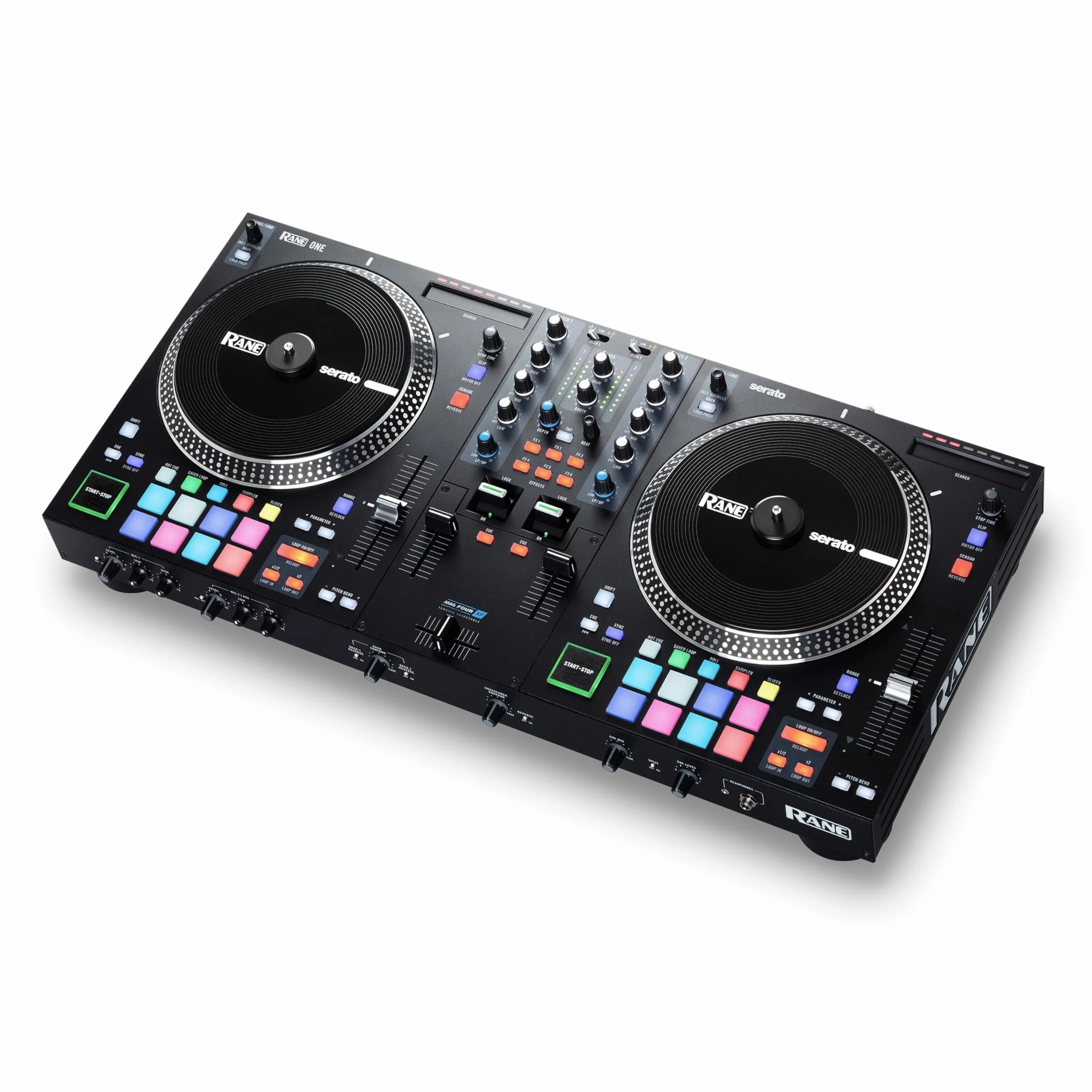 RANE ONE - Console DJ Professionale con Piatti Motorizzati da 7.2", Controller per Serato, Mixer DJ con Serato DJ Pro Incluso, Effetti e 8 Pad