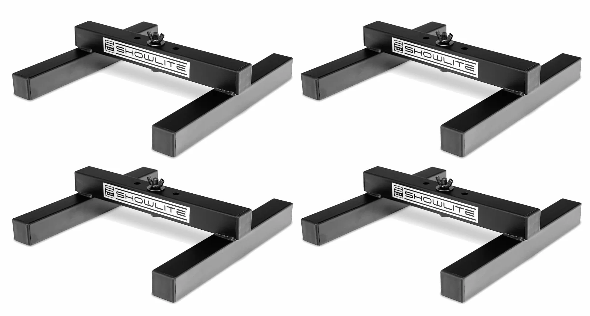 Set da 4 Showlite FLS-10 PAR Supporti da Terra per Luci (Supporti da terra per posizionare faretti, base 26 x 25,5 cm, altezza 6 cm, struttura robusta, impilabili) Nero