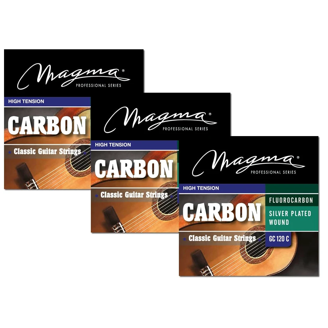 Magma Corde per chitarra classica, alta tensione, in nylon fluorocarbonio e bassi in rame placcato argento (GC120C), 3 set